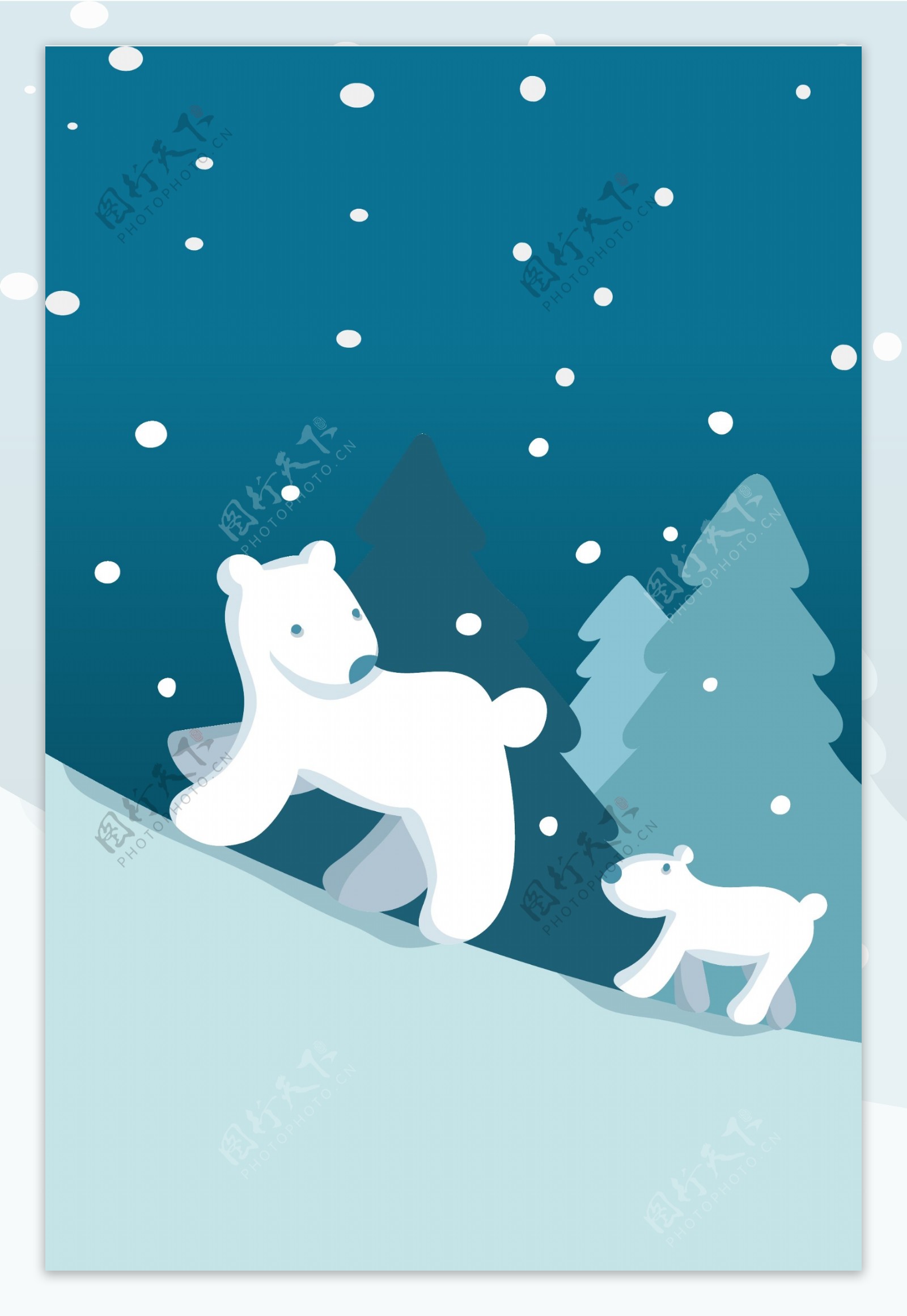 唯美节气小雪雪地北极熊背景设计