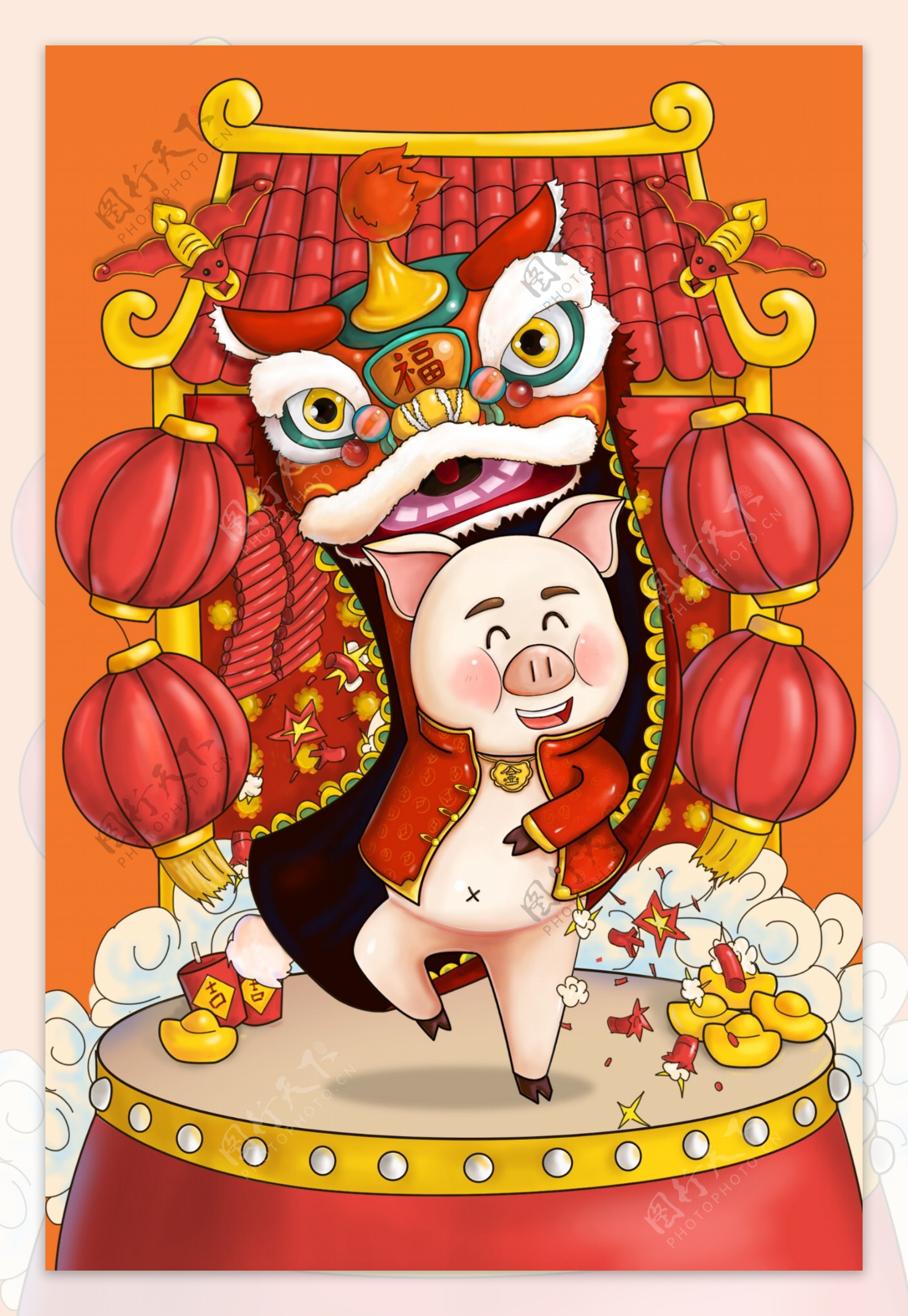 2019金猪报喜春节背景设计