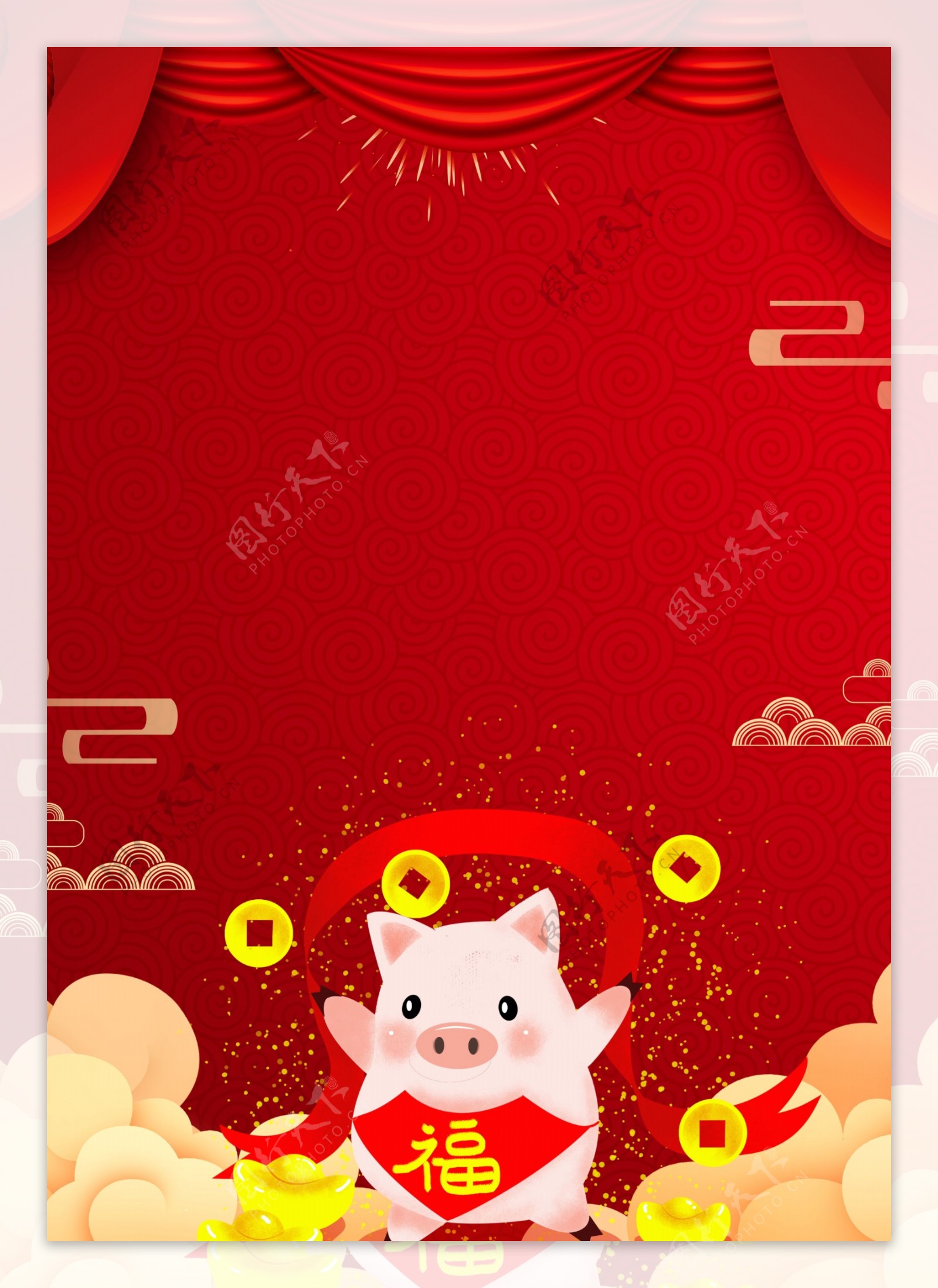 喜庆红色猪年背景设计