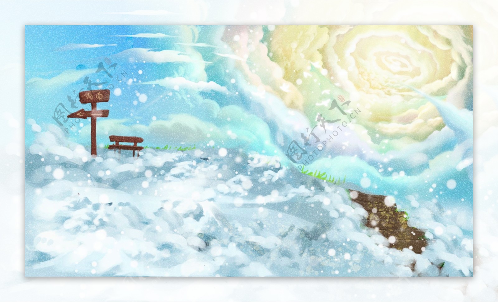 手绘水彩雪景大雪节气背景素材
