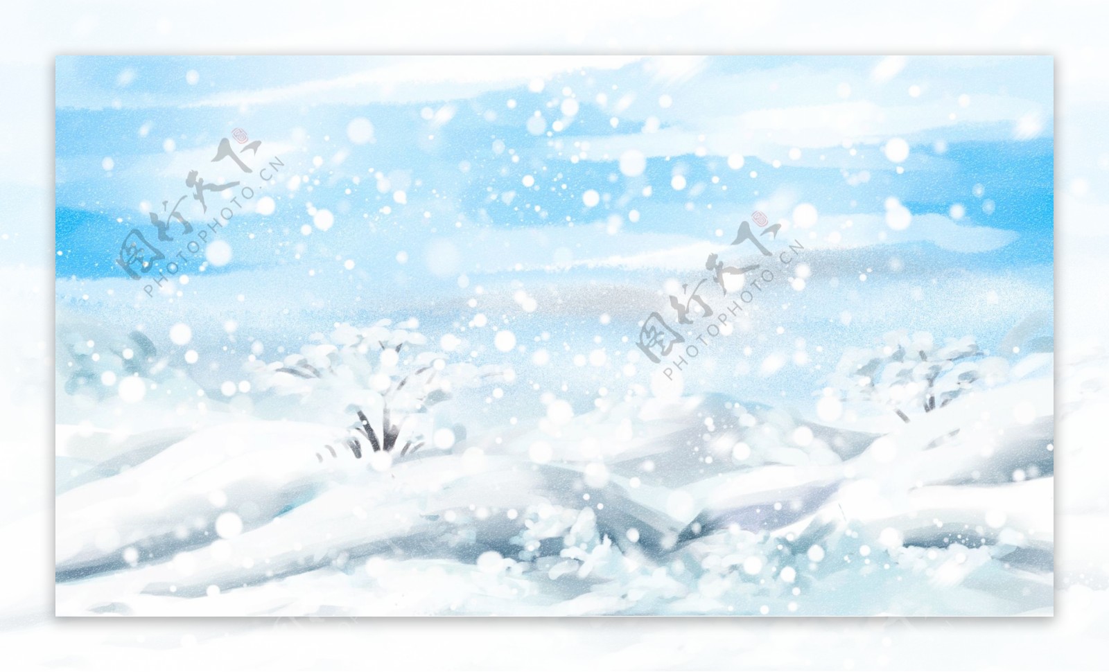 小清新蓝天下的传统节气大雪背景素材