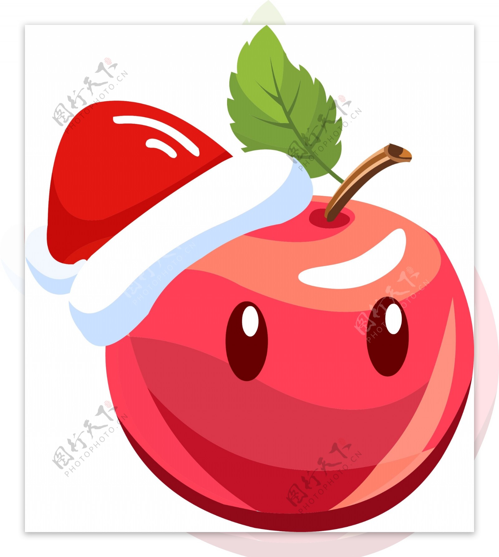 平安夜手绘卡通戴圣诞帽的苹果