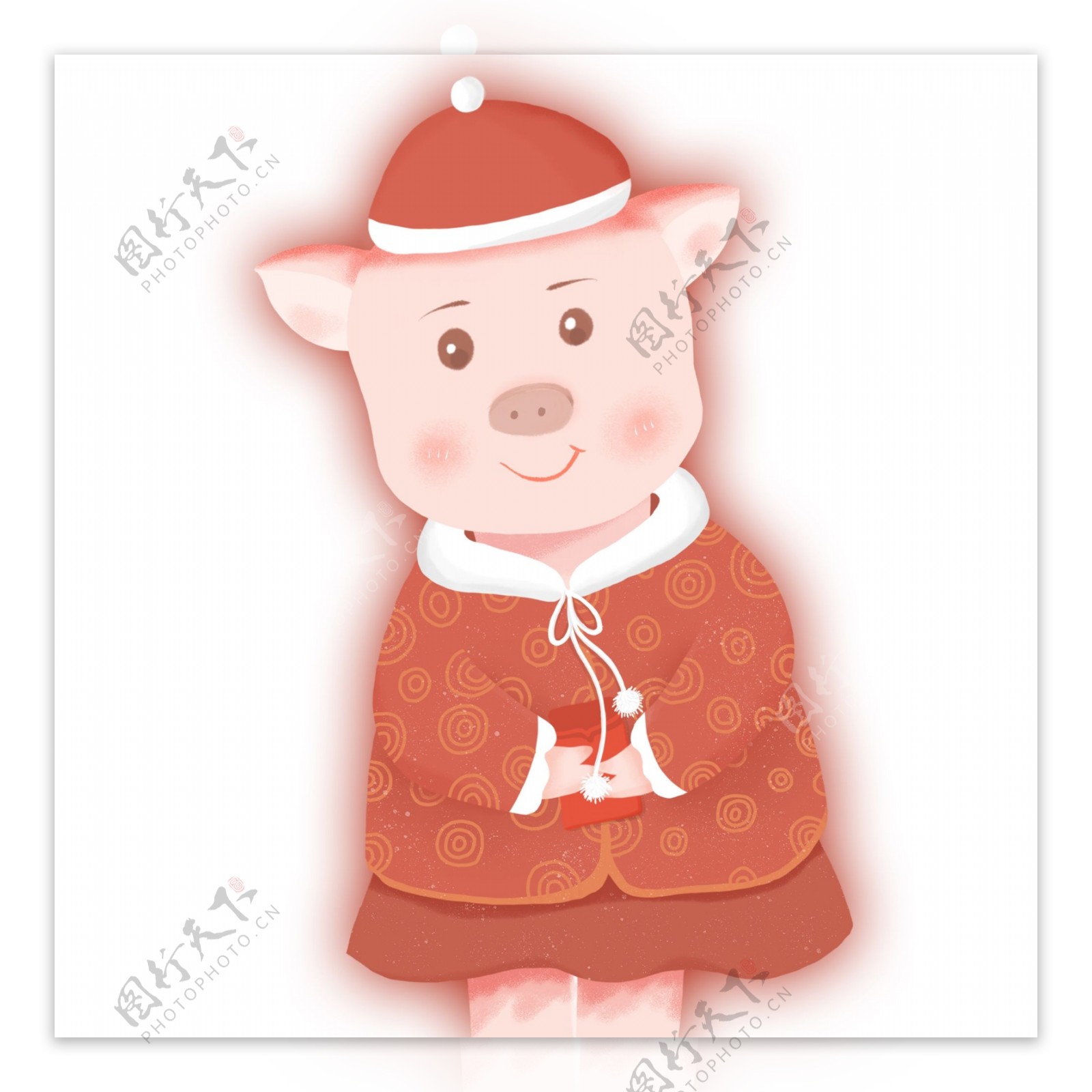 传统中国风猪年穿裙子拿着红包的猪猪女孩