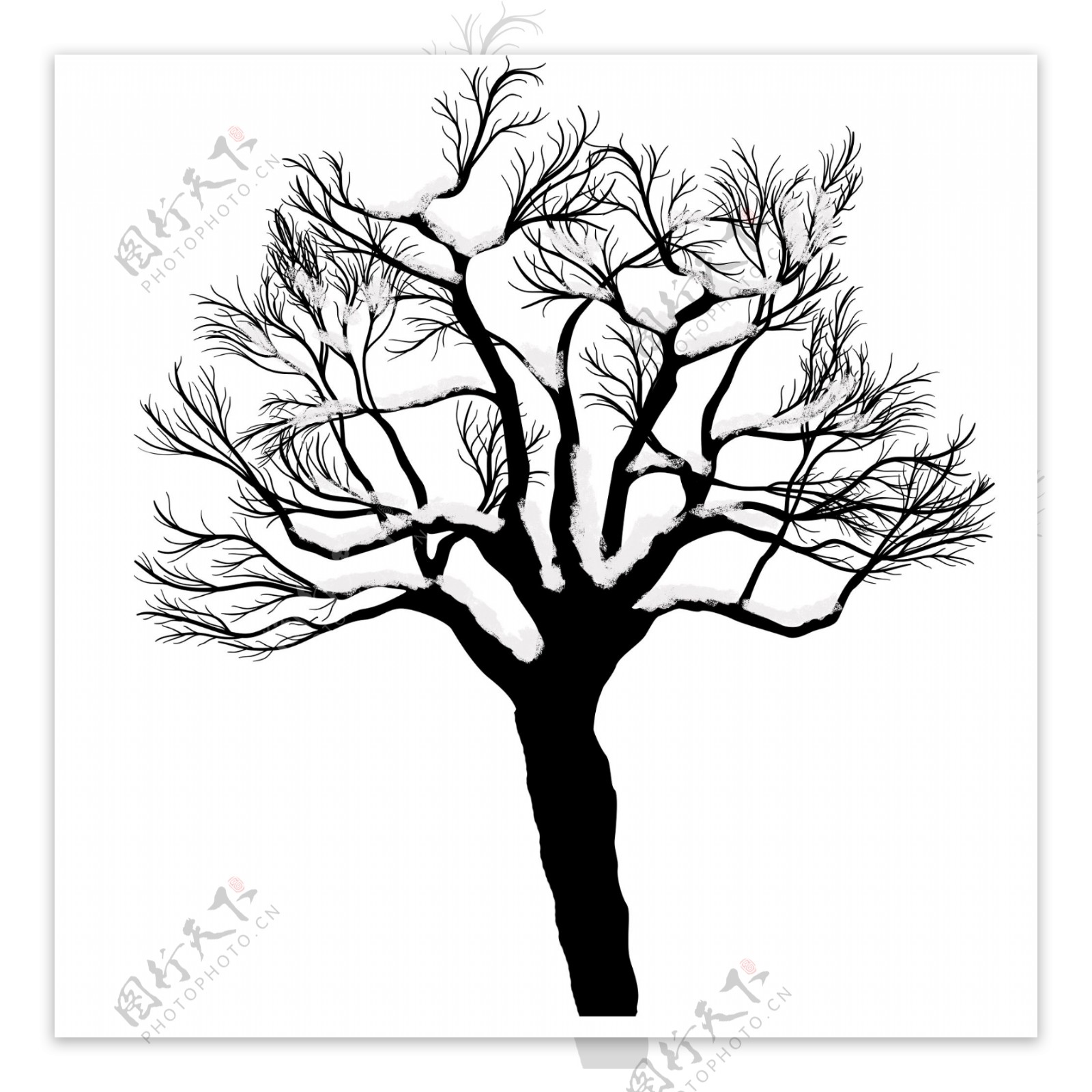 冬季下雪落雪树木黑色秃树装饰素材设计