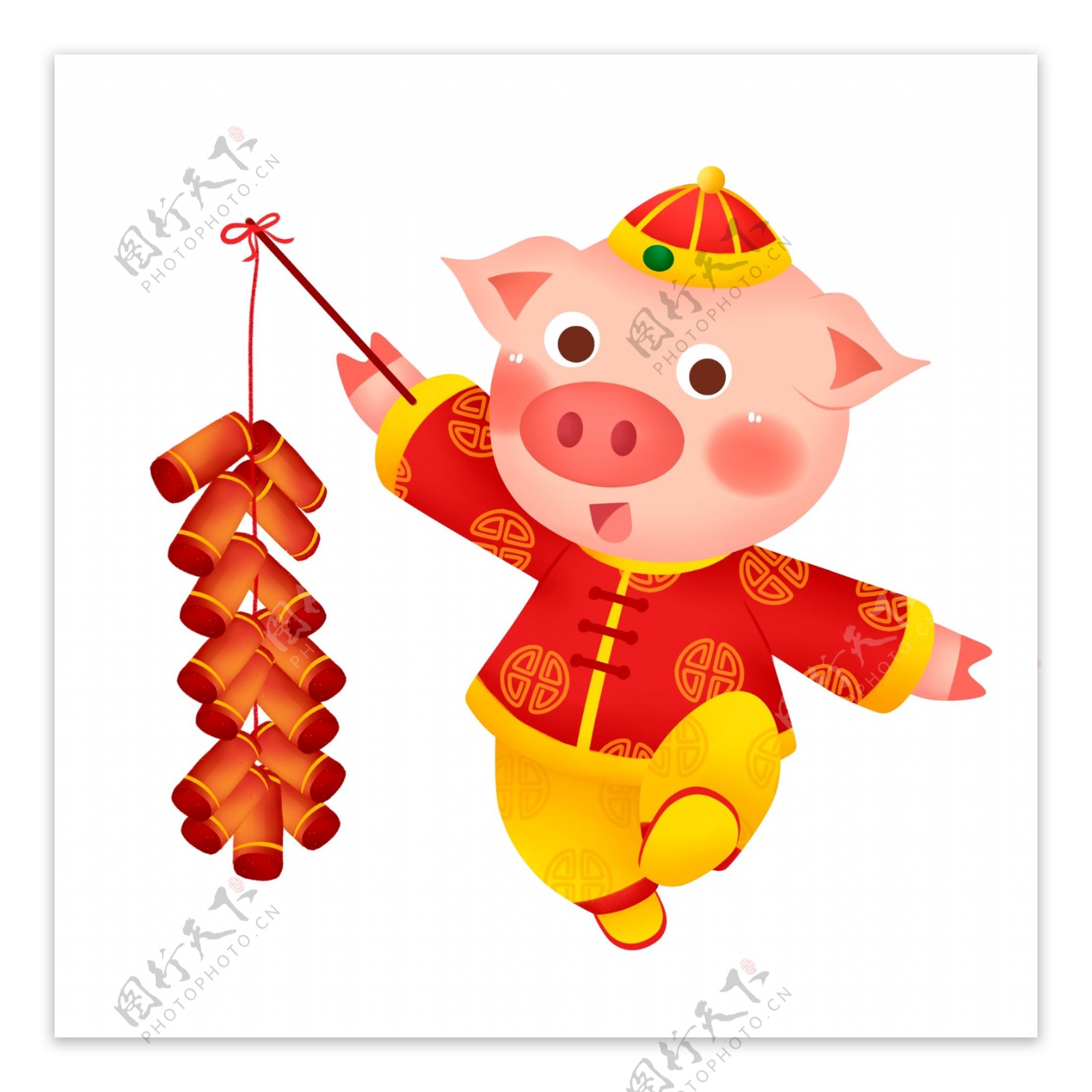 中国风喜庆放鞭炮的猪
