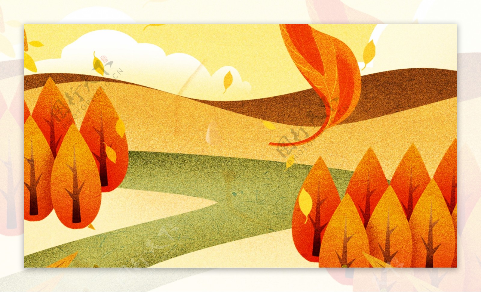 手绘简约秋季风景背景素材