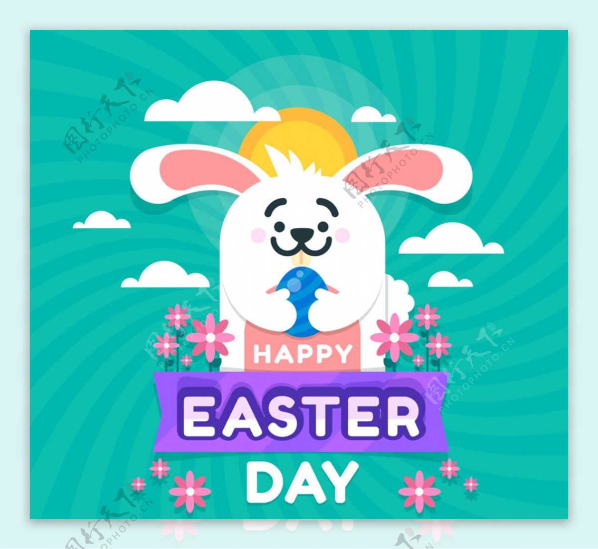 可爱复活节抱彩蛋白兔