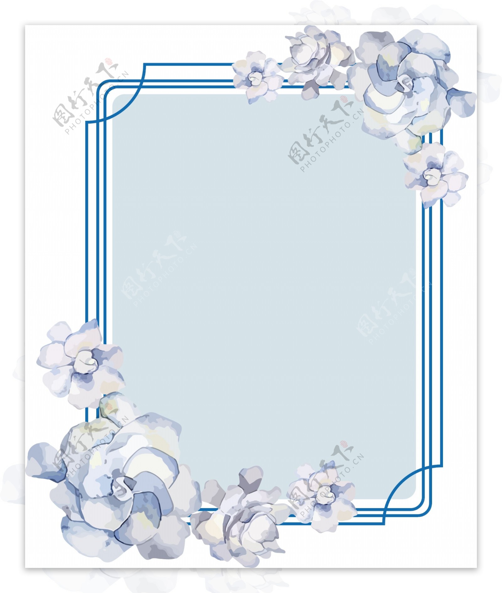 原创植物花朵边框清新唯美蓝色装饰元素