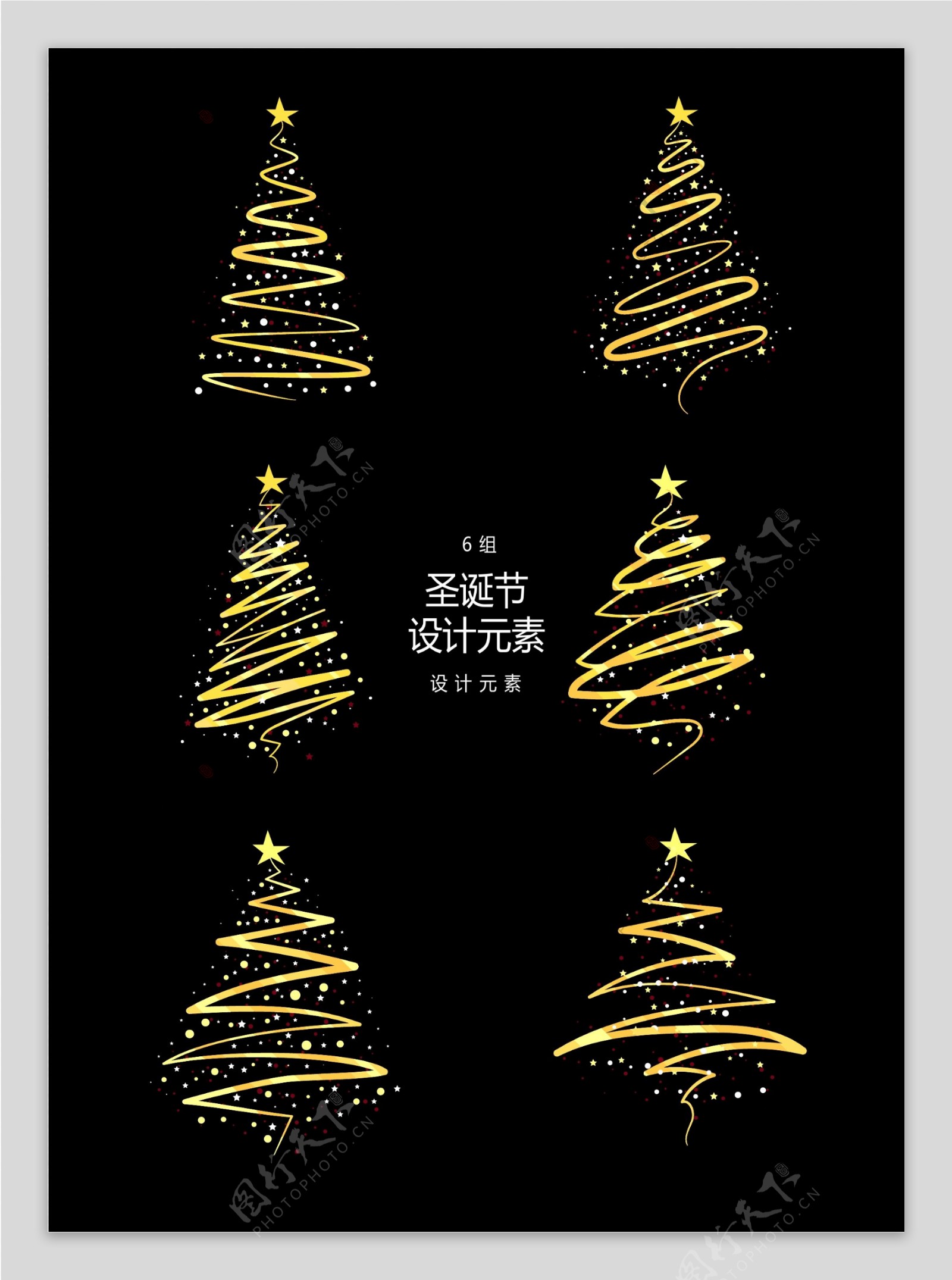 金色抽象圣诞树设计元素