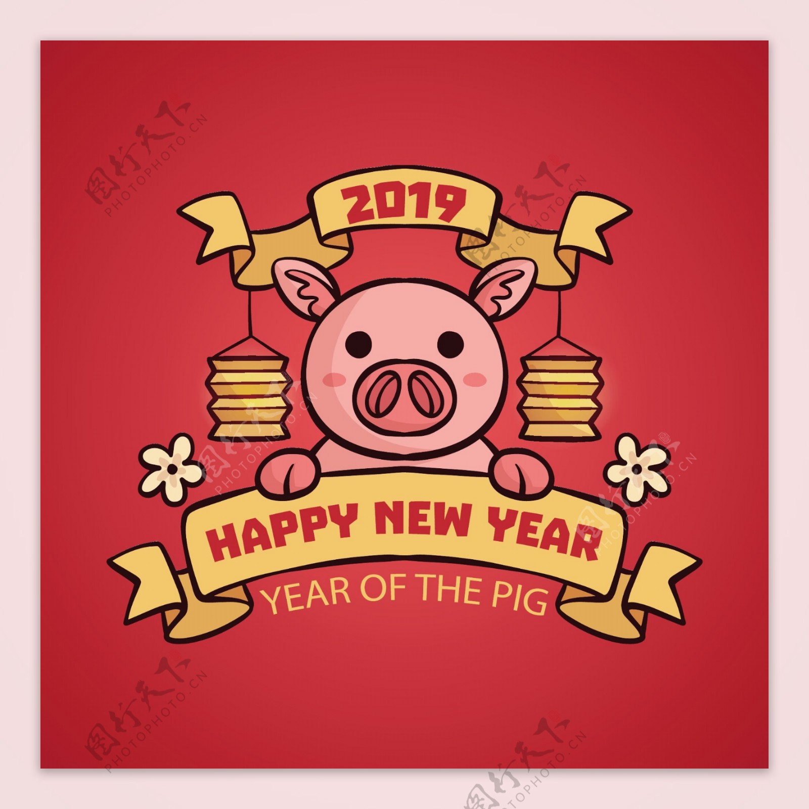 扁平新年卡通猪元素