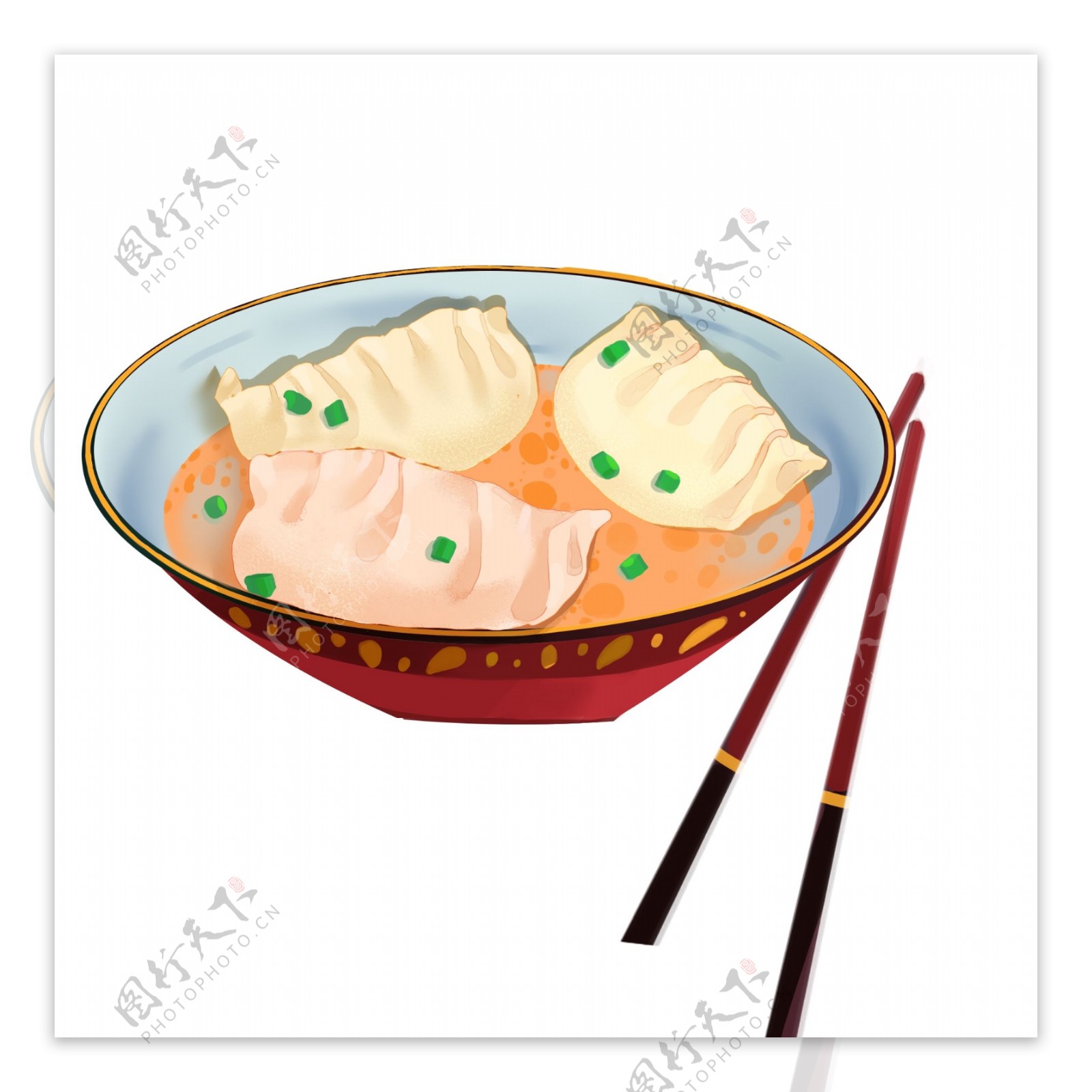 手绘冬至一碗饺子元素设计