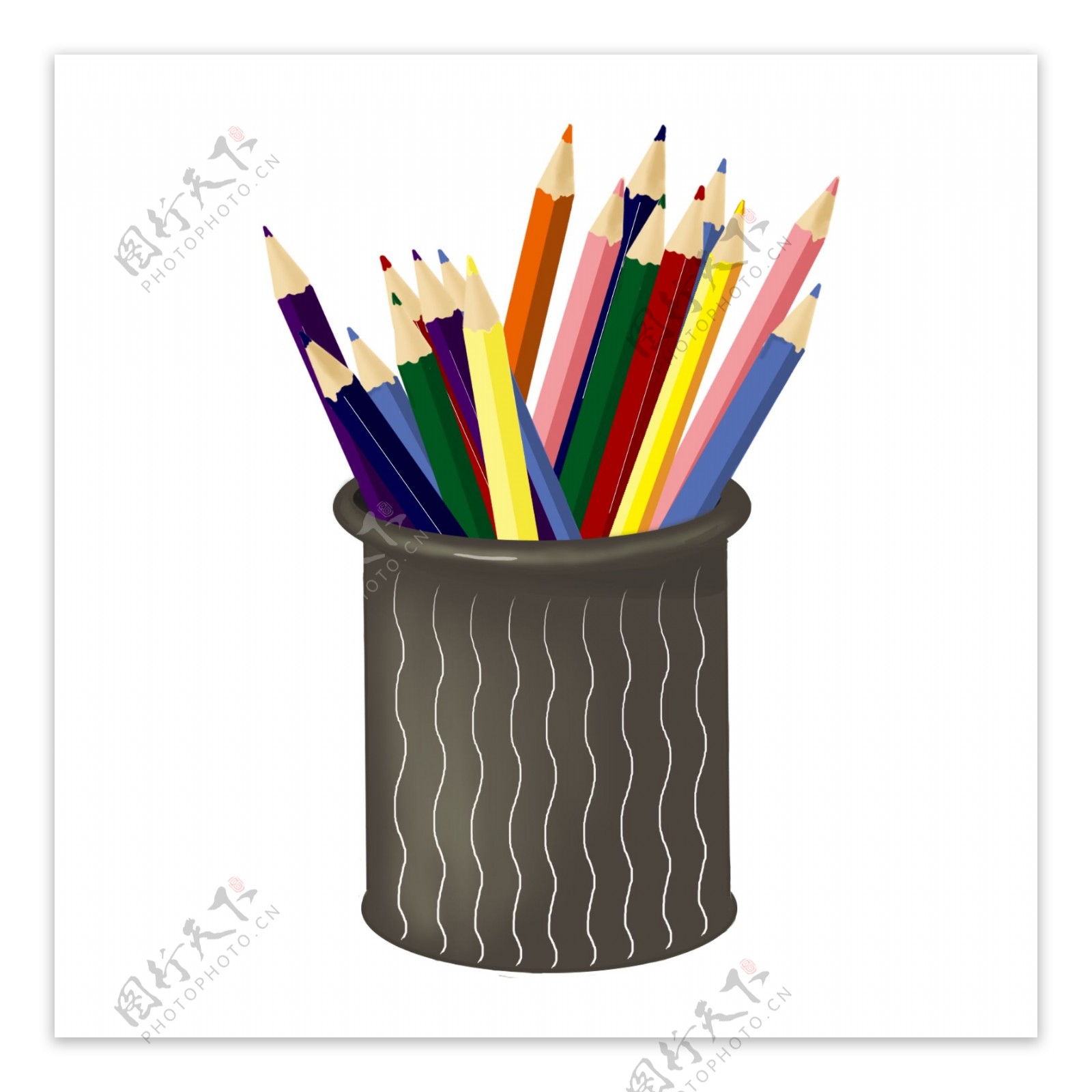 笔筒里的彩色画笔手绘元素
