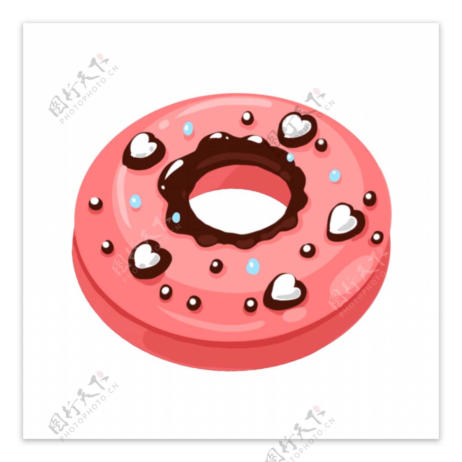 手绘美食粉红情人节巧克力甜甜圈
