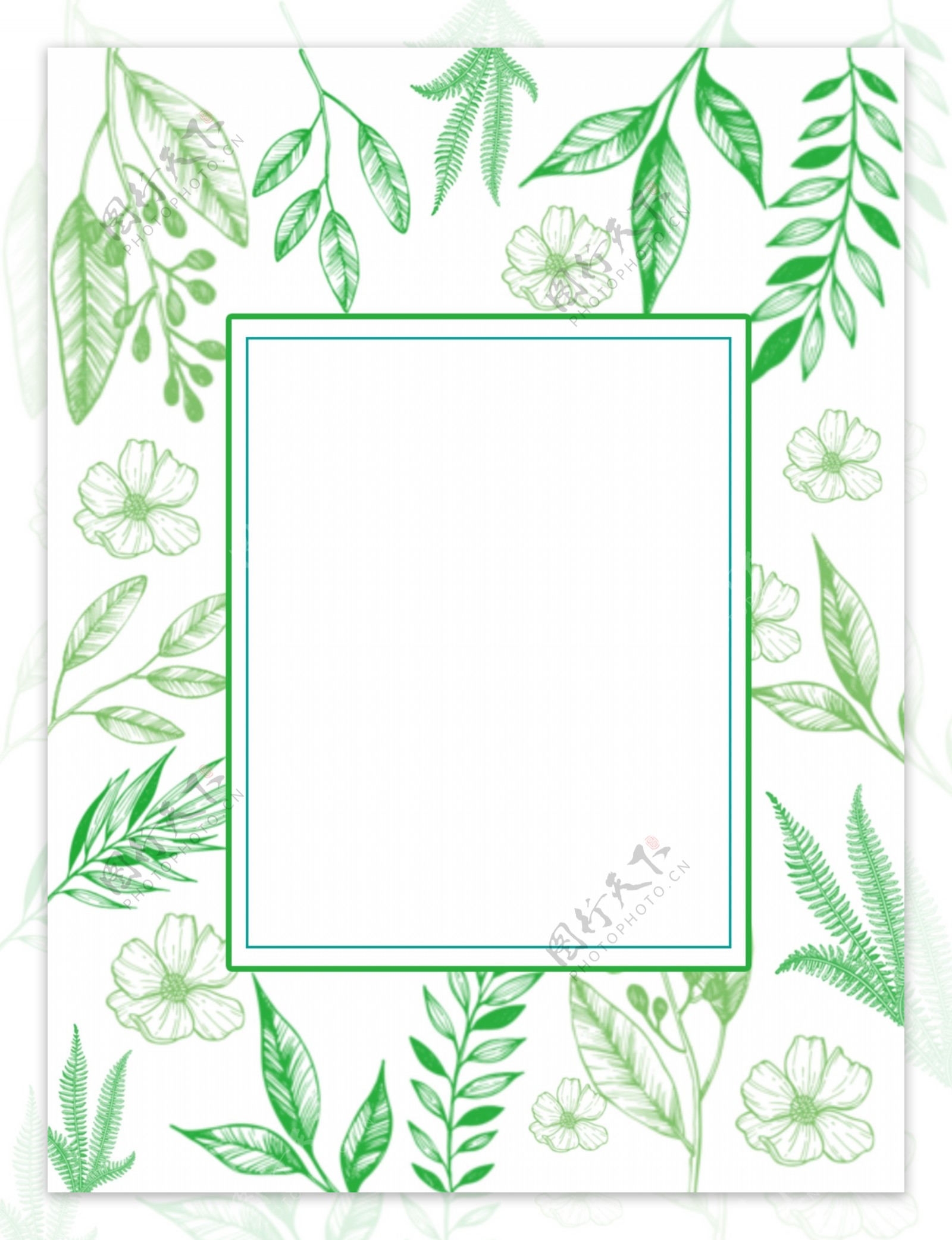 绿色植物花草手绘边框图