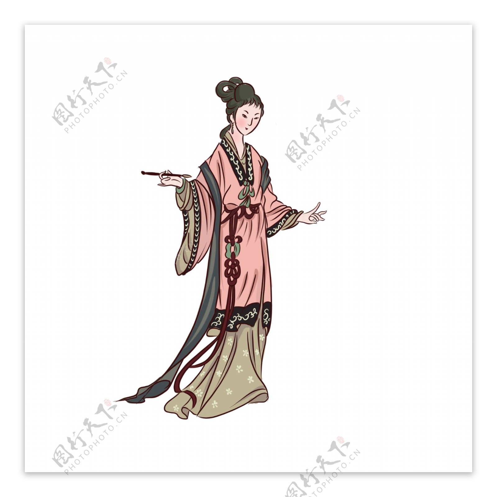 手绘中国风白描风格古代人物美女图