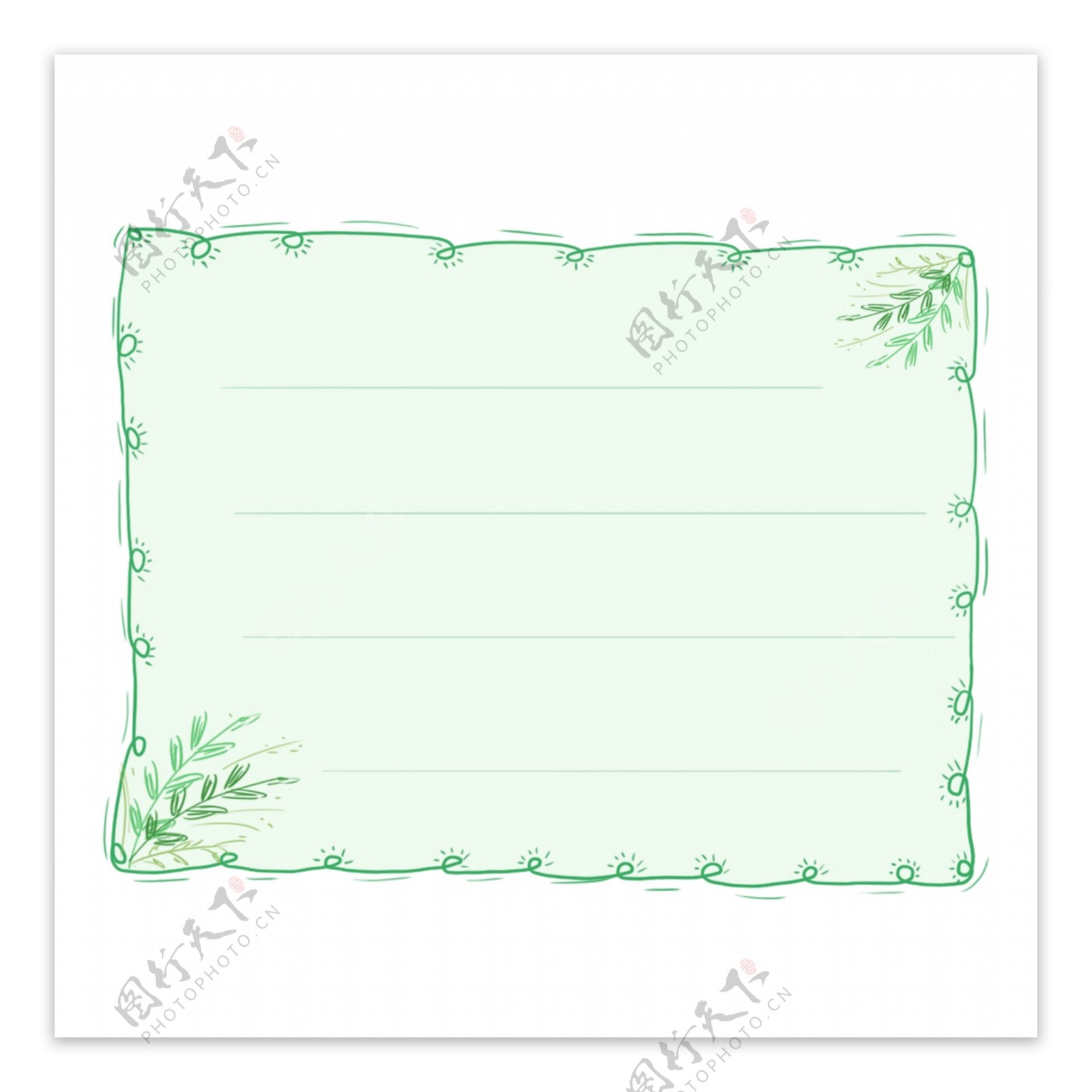 手绘小清新手账素材绿色植物对话框边框元素