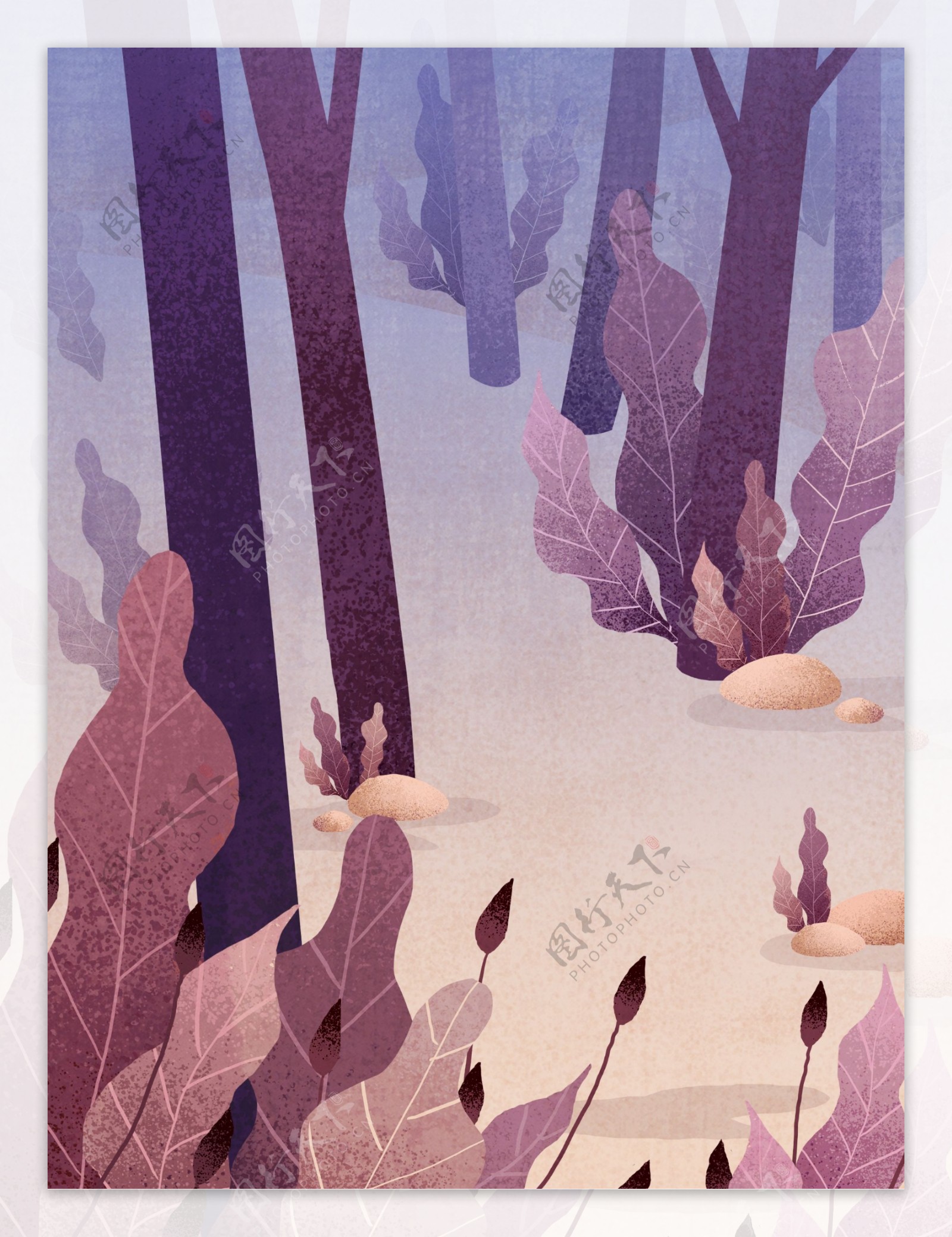 手绘水彩树林树叶背景素材