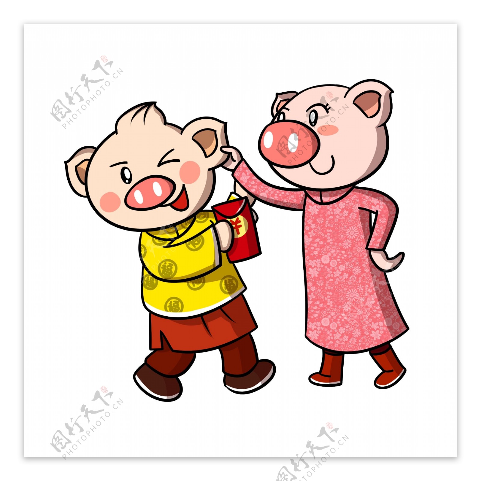 卡通新年猪年小猪要红包png透明底