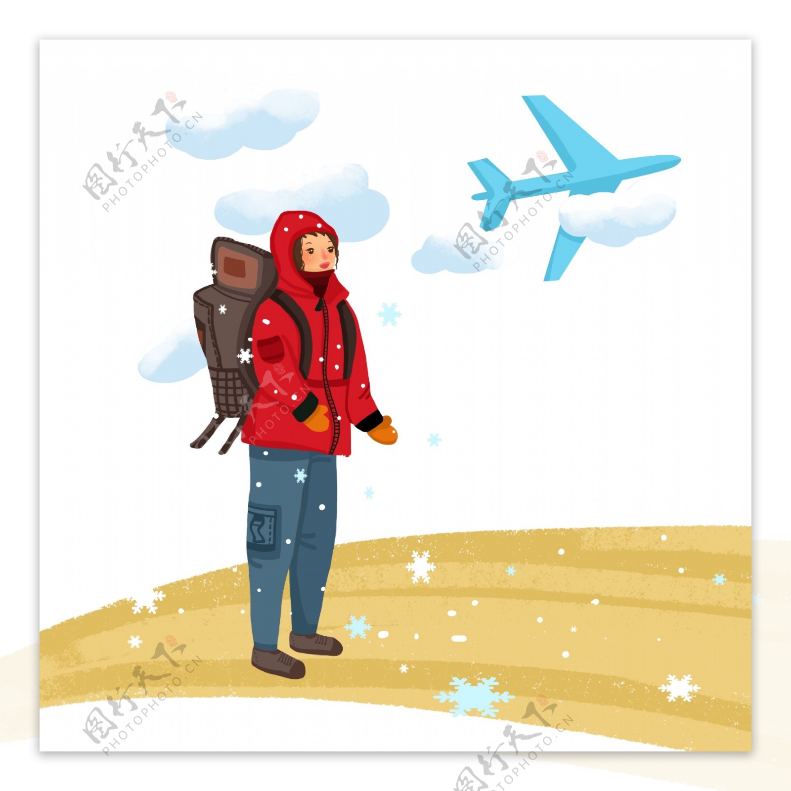 冬季旅行飞机插画