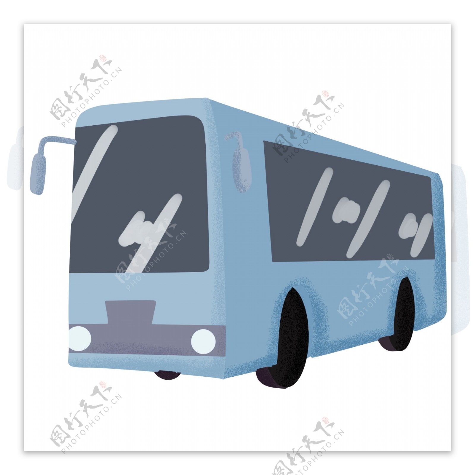 蓝色卡通公交车插画