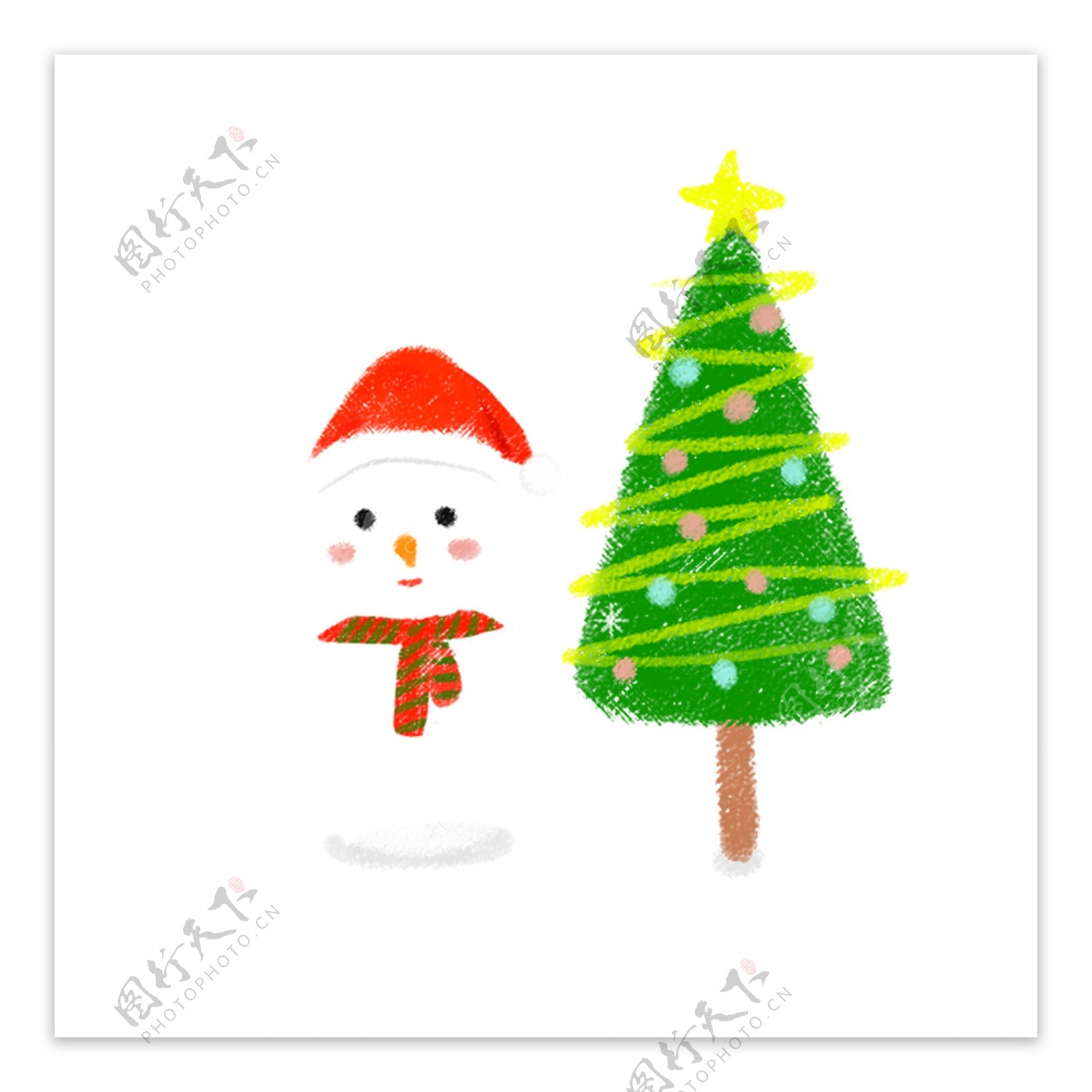 圣诞节圣诞树和雪人