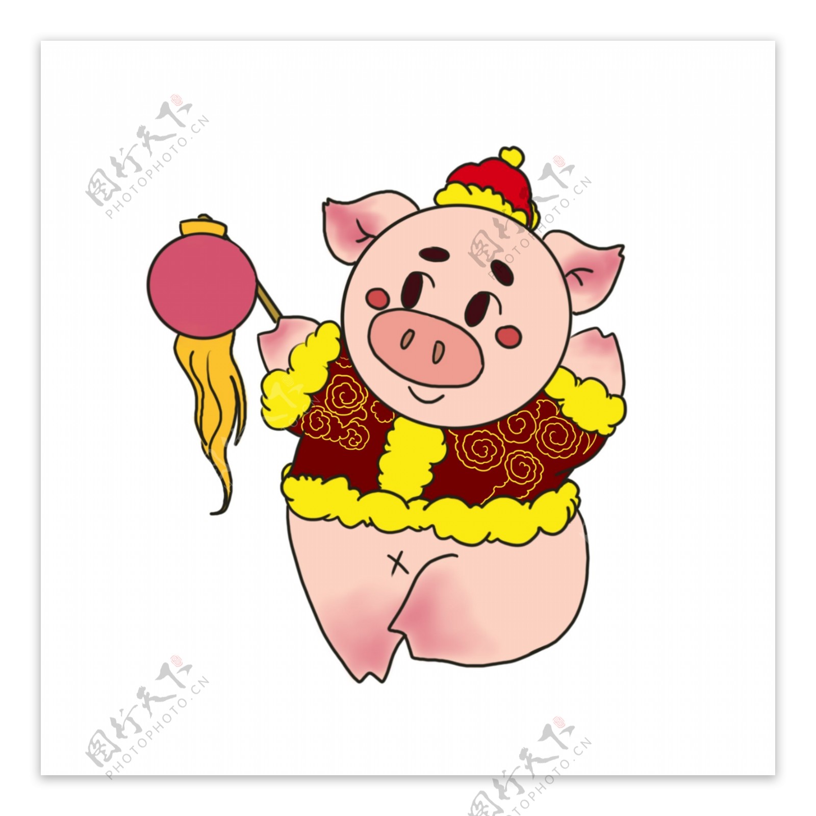 猪年猪猪打灯笼手绘插画