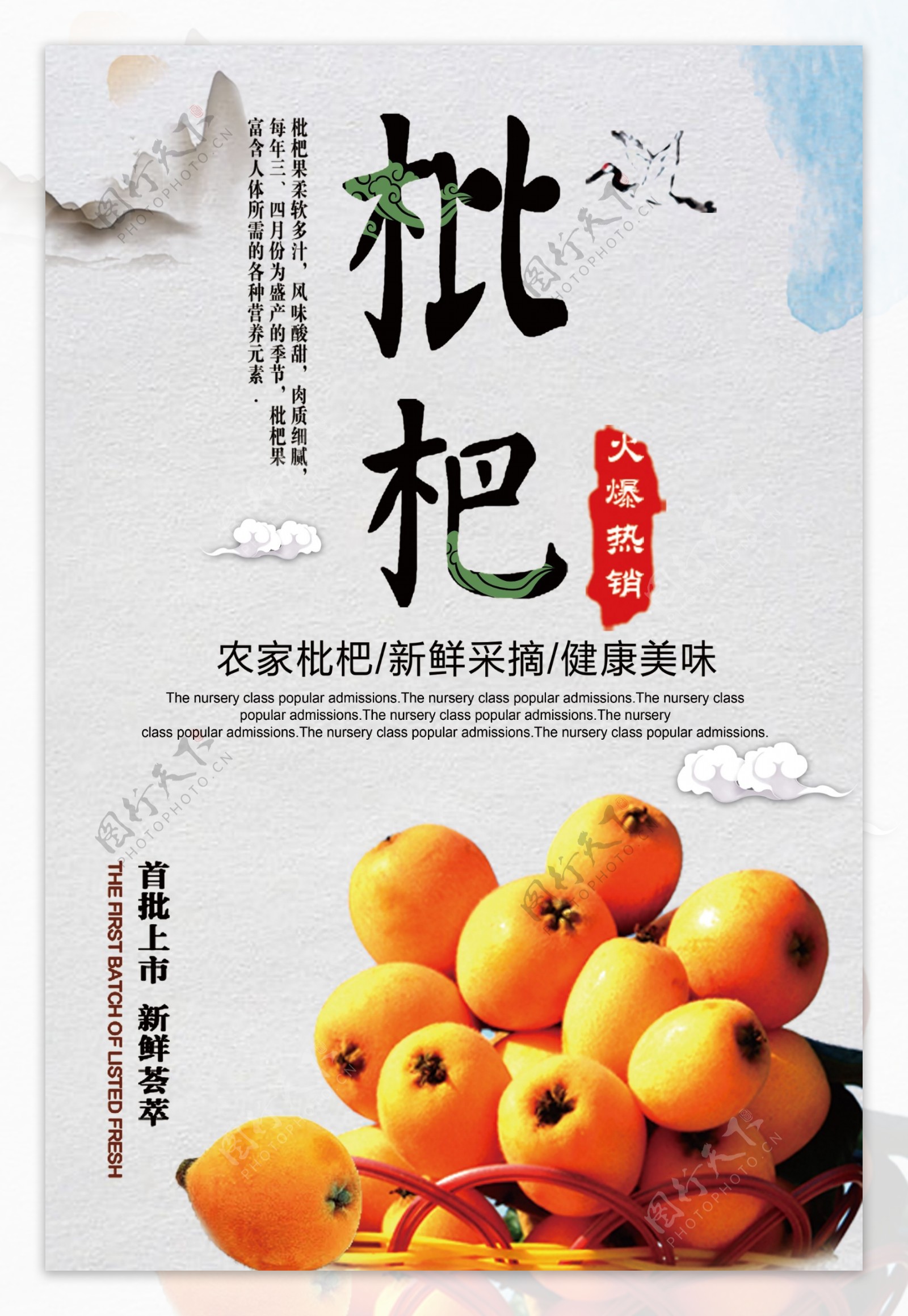 蓝色背景中国风水果枇杷宣传海报