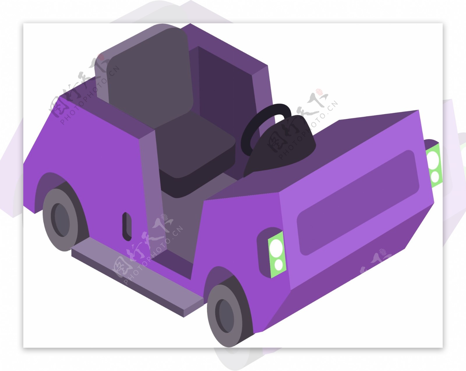 2.5D风格紫色汽车元素可商用
