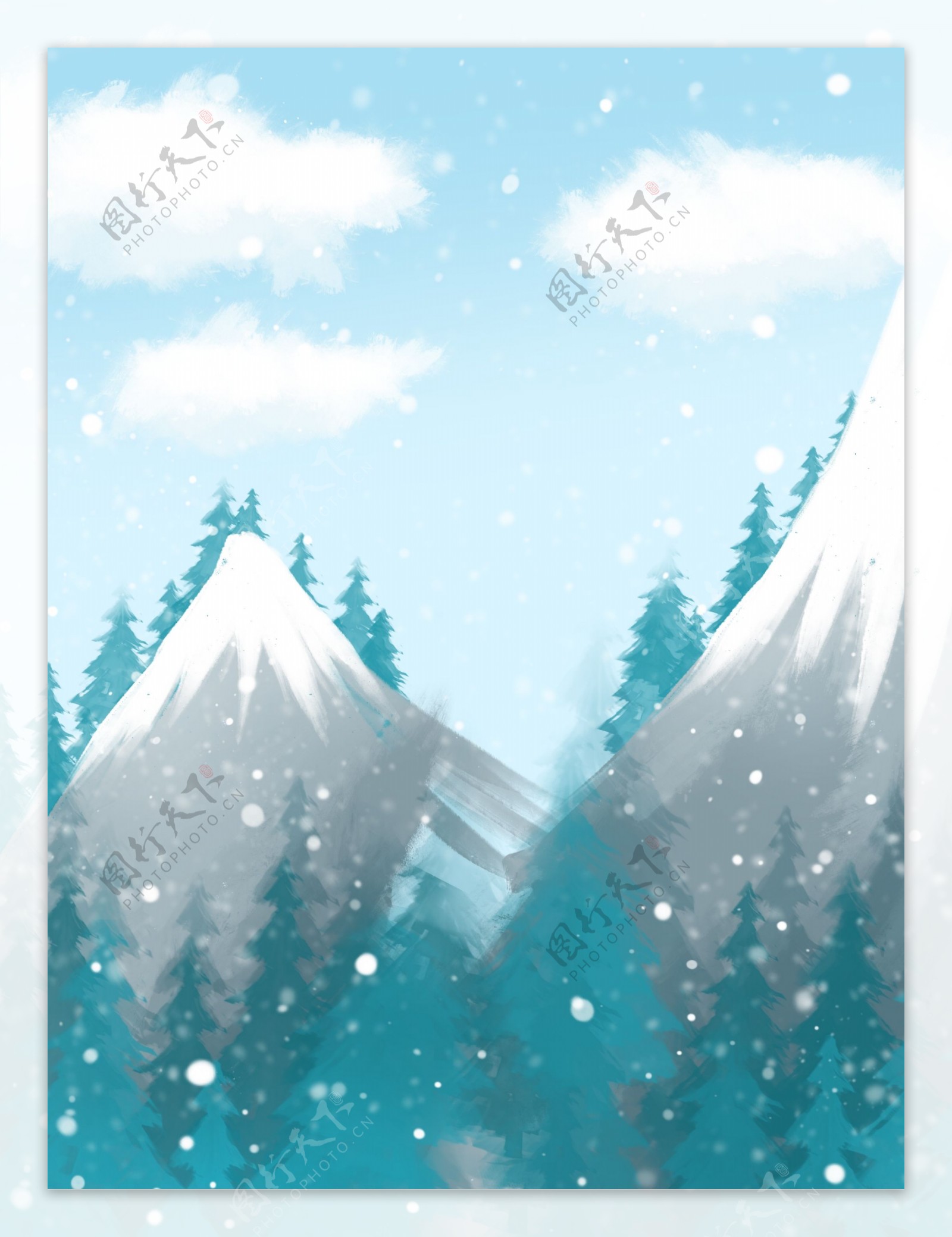 小雪山水树木背景设计