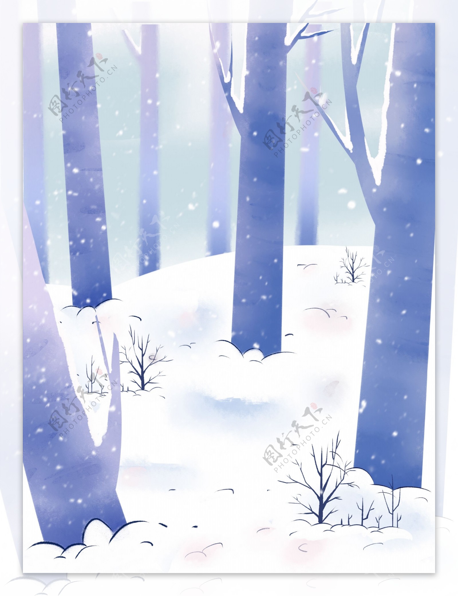 唯美冬至雪地树木背景设计