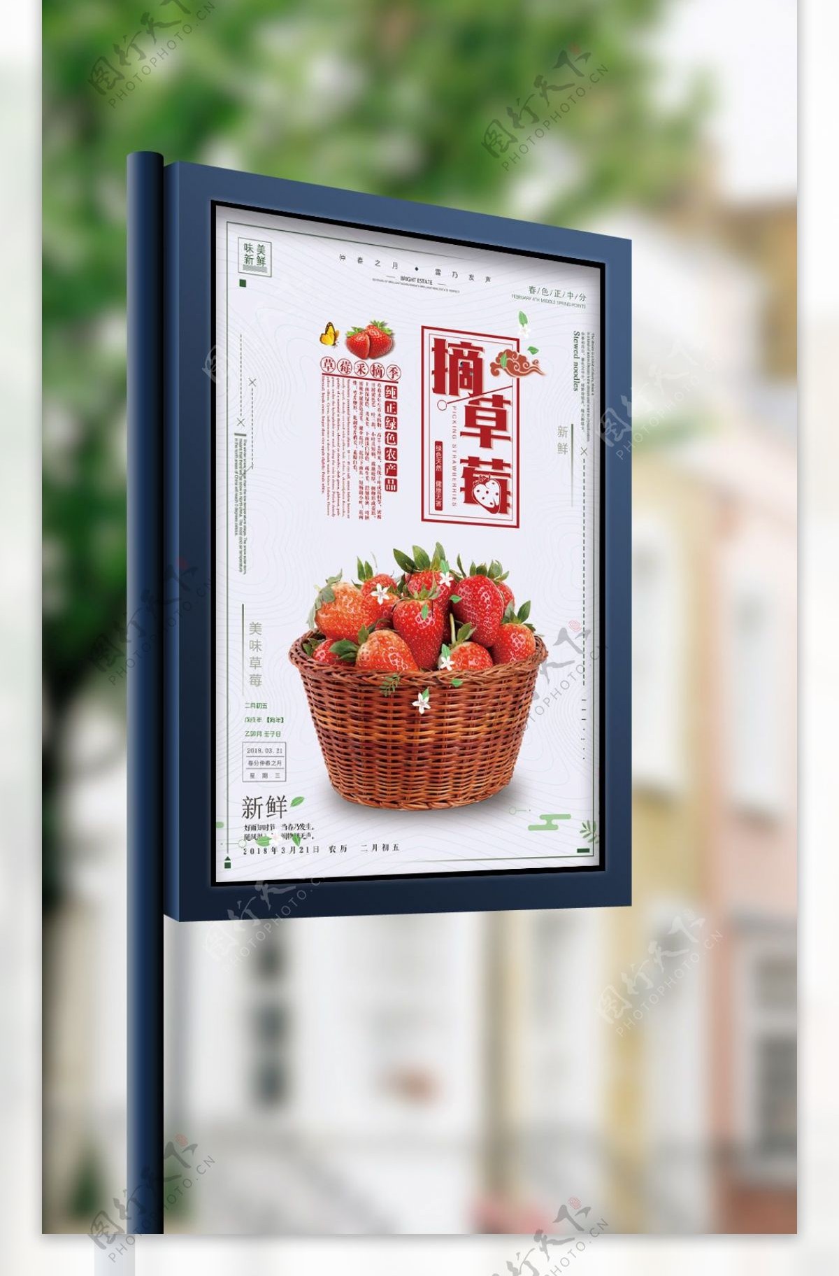 2018精美简约草莓采摘季海报