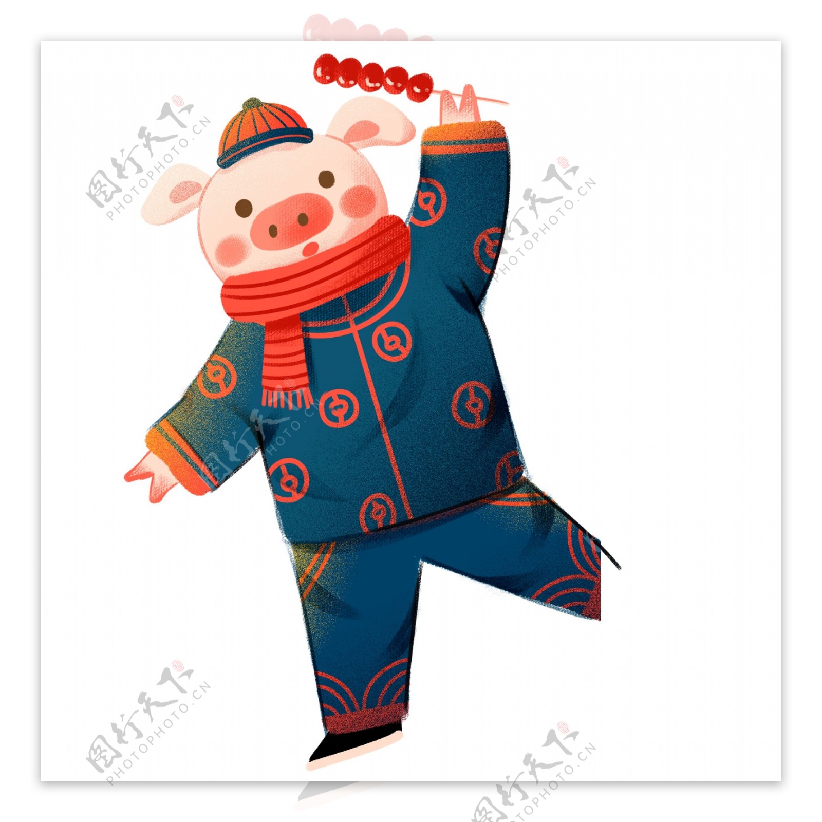 卡通喜庆拿着一串冰糖葫芦的小猪设计