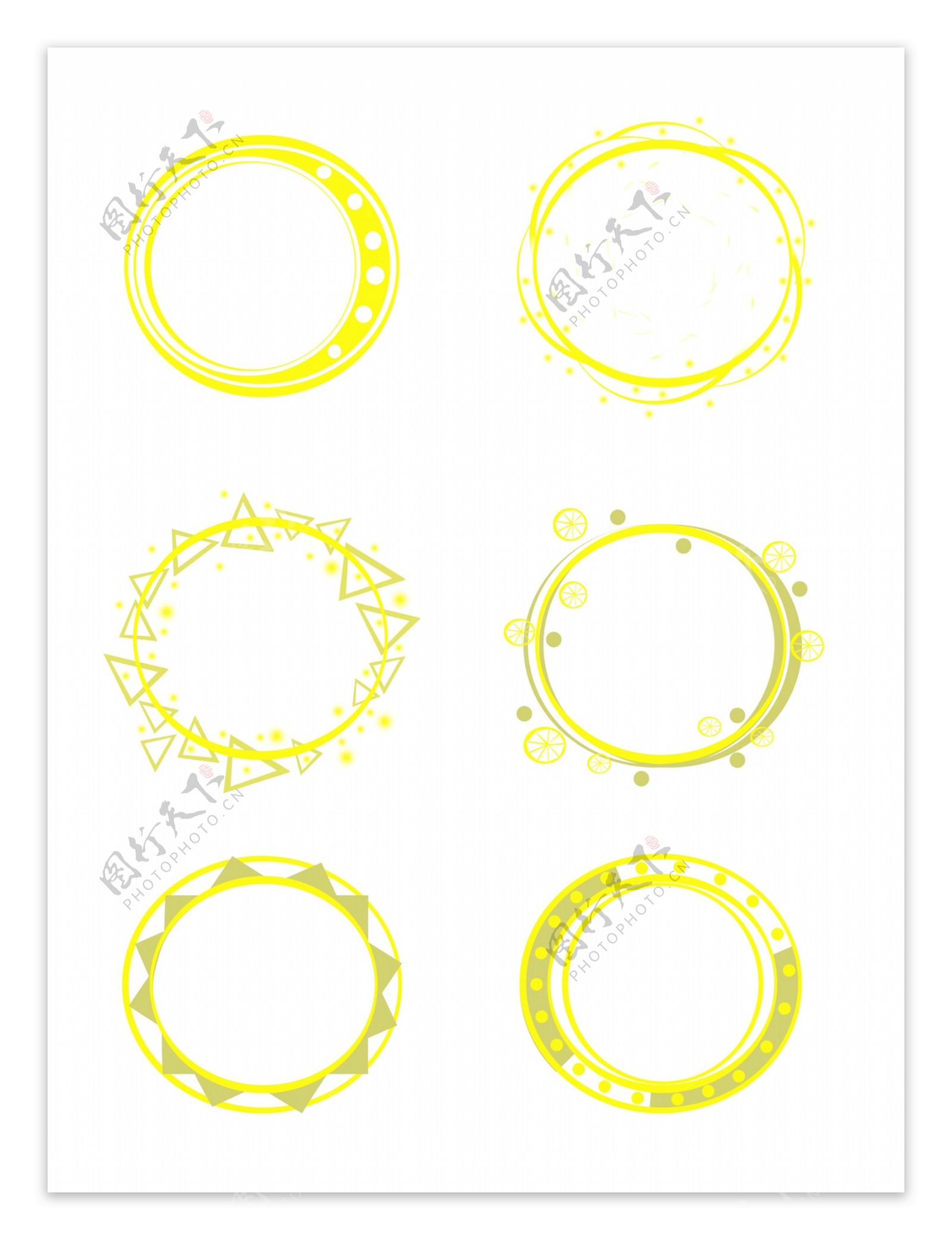 简约黄色荧光圆形边框素材可商用