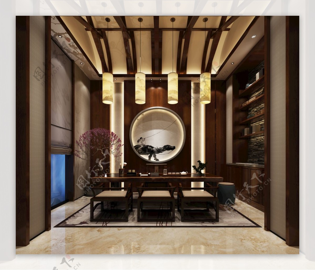 中式茶室效果图3D模型
