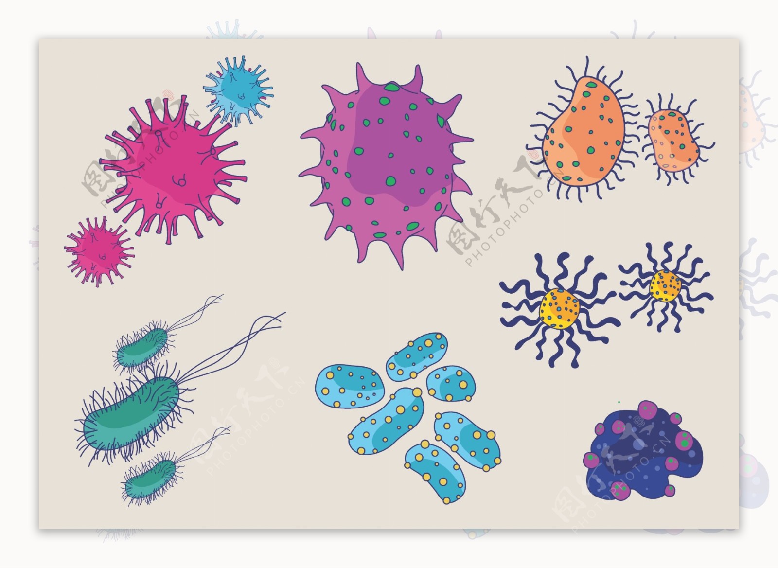 卡通可爱细菌微生物图标
