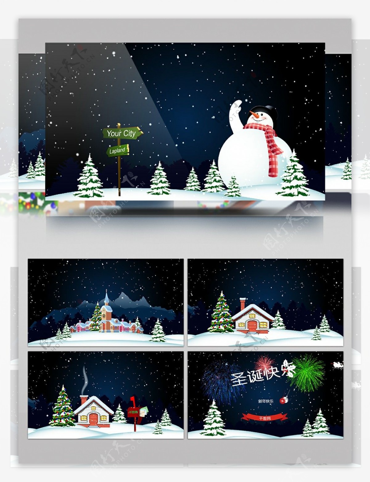 卡通圣诞节下雪场景片头动画