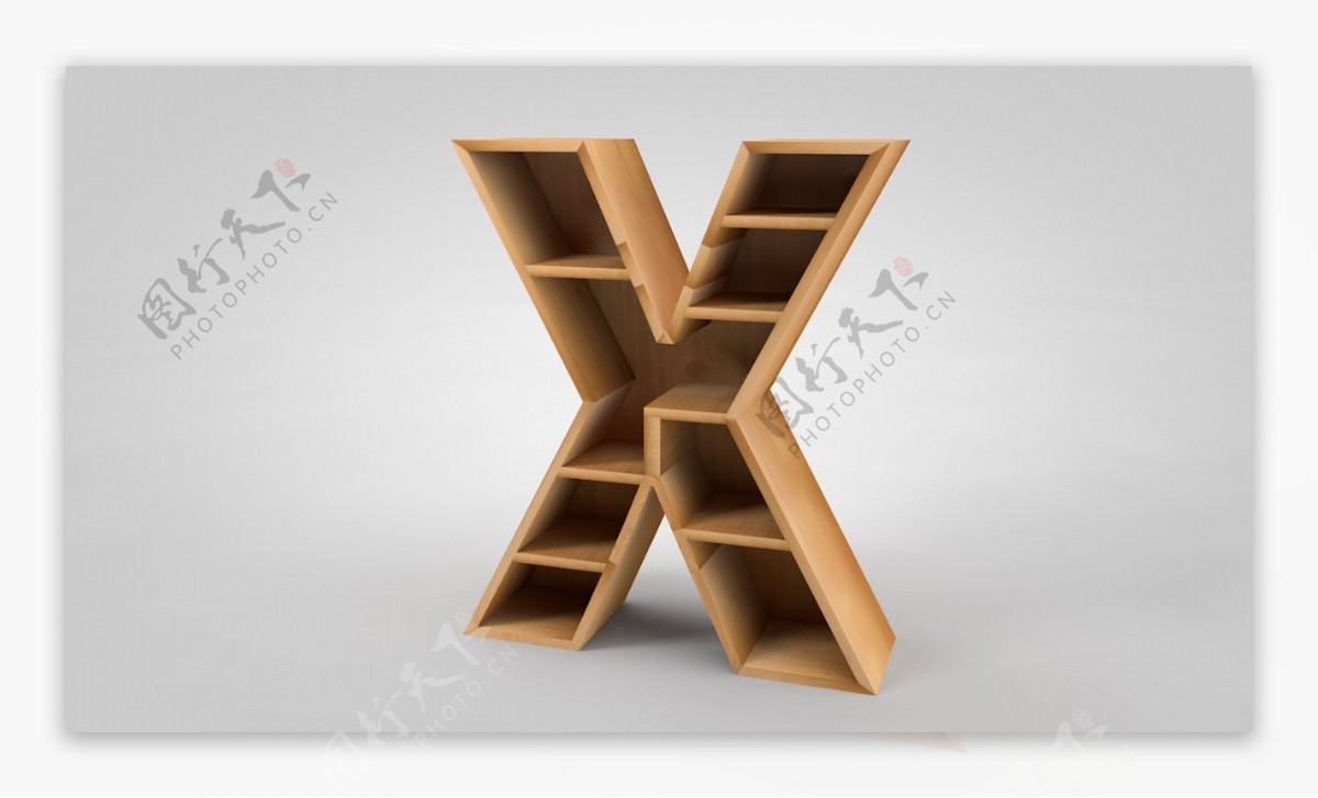 字母X形木质现代货架书架木架C4D建模