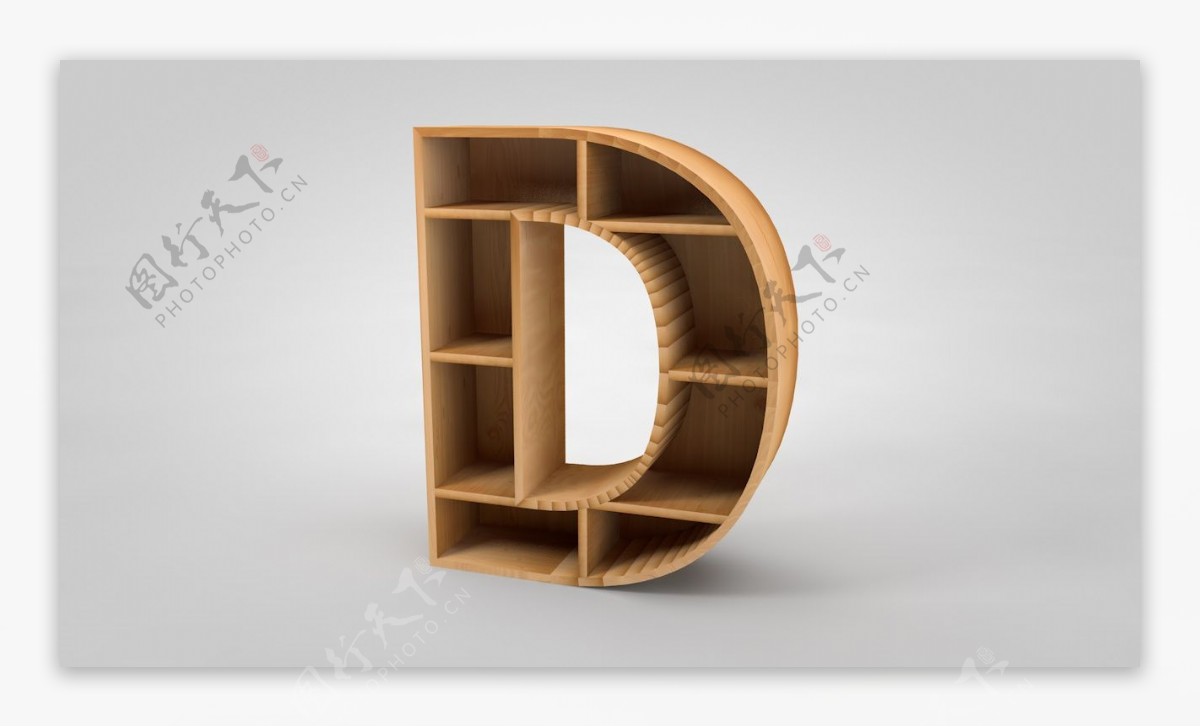 字母D形木质现代货架书架木架C4D建模