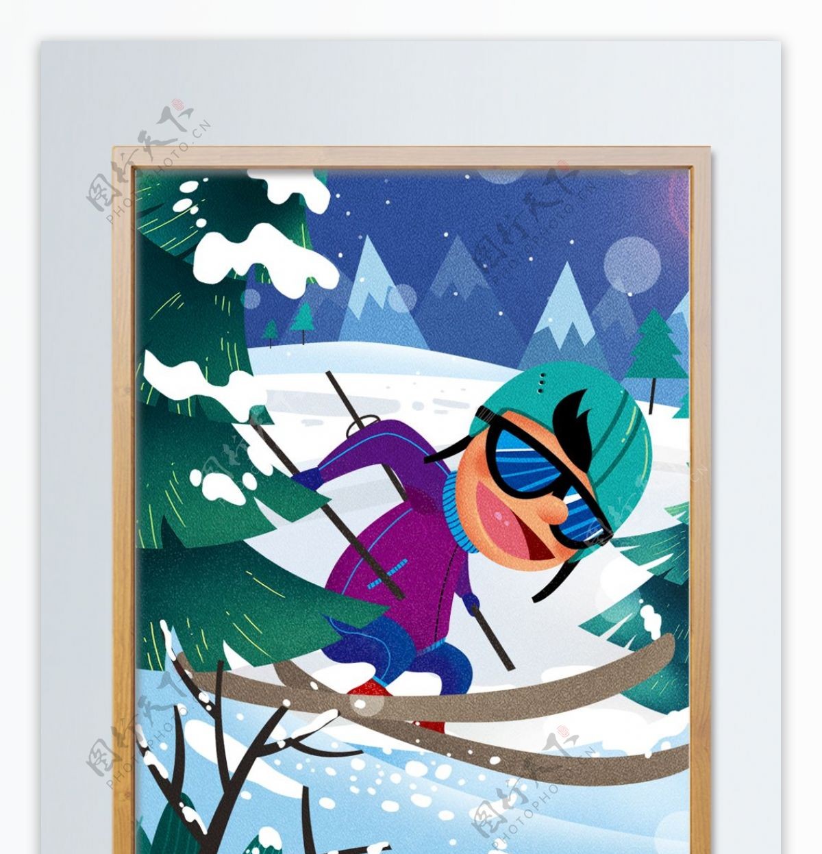 冬季滑雪场地欢乐滑行