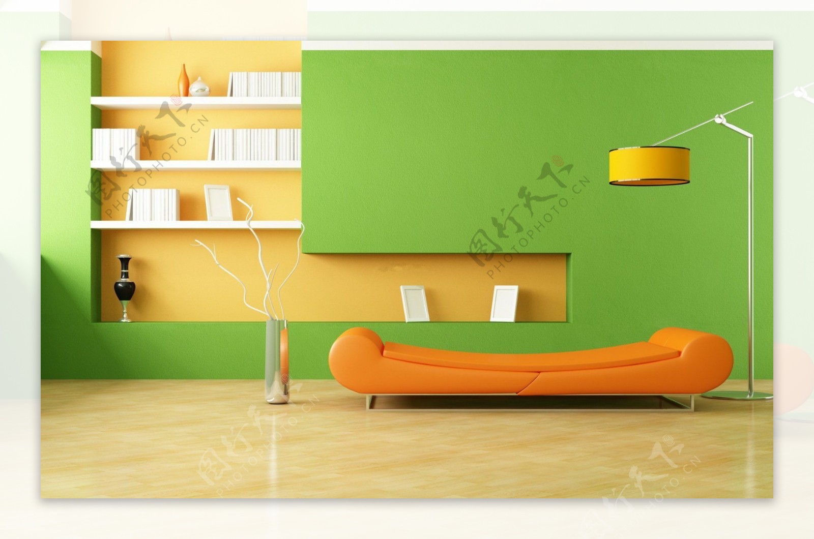 时尚绿色客厅满铺壁纸装饰效果图