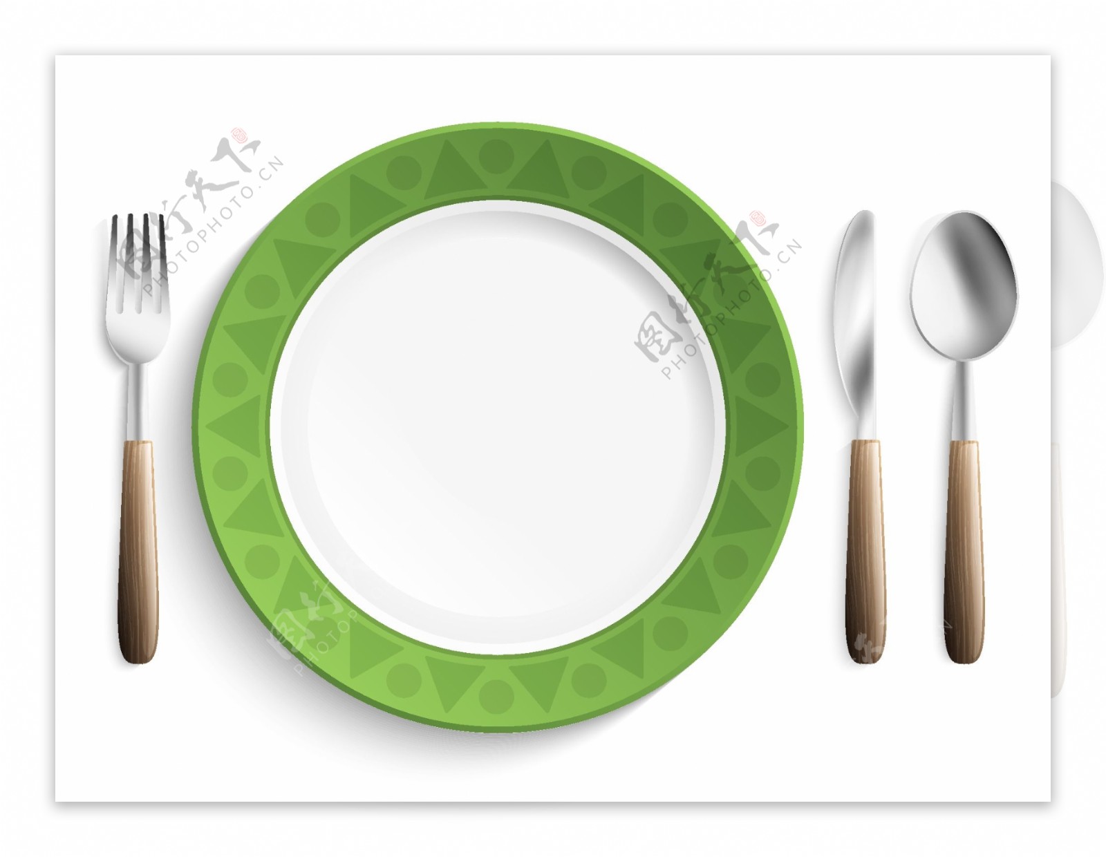 刀叉绿色餐盘矢量素材