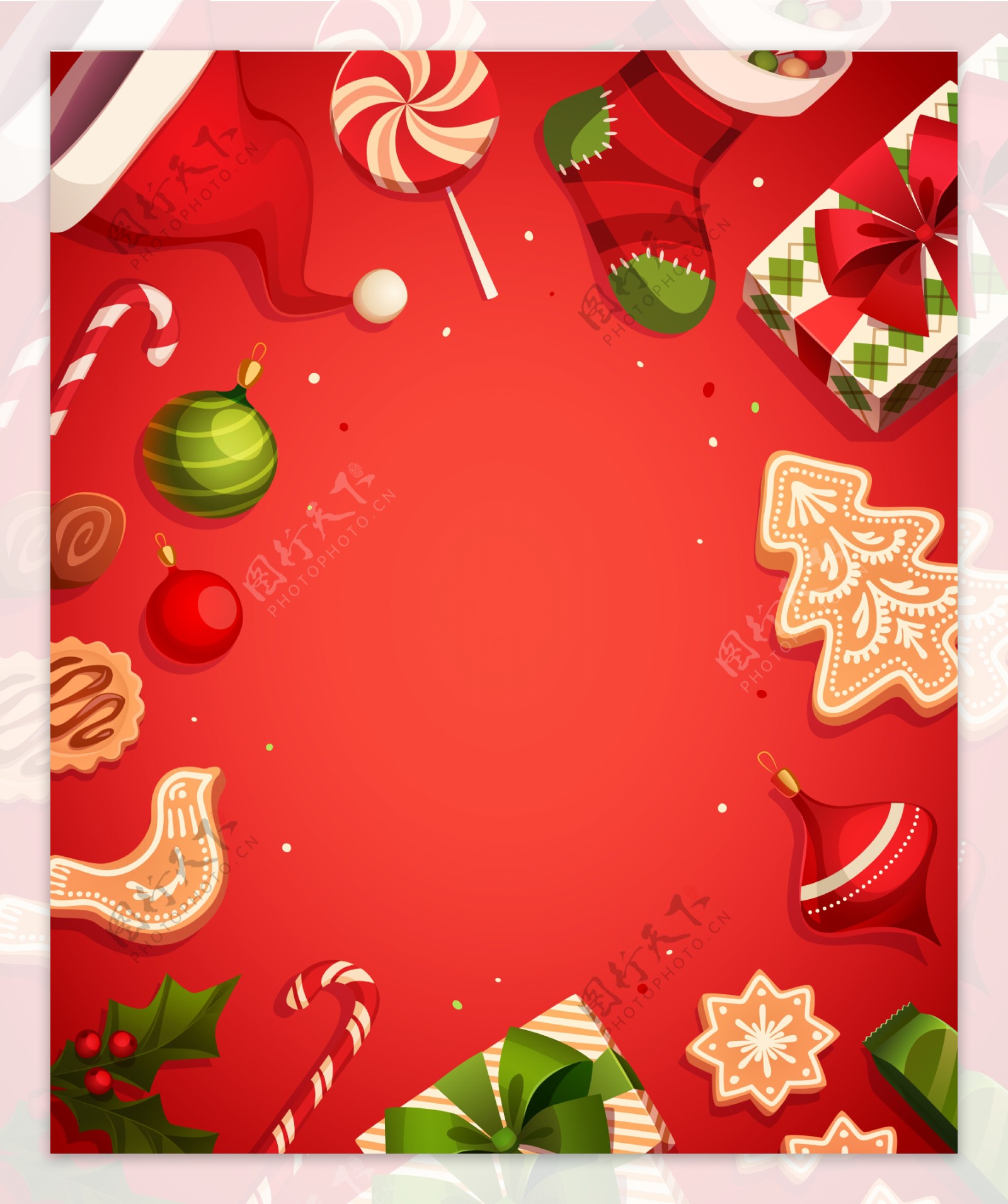 红色手绘卡通圣诞节背景