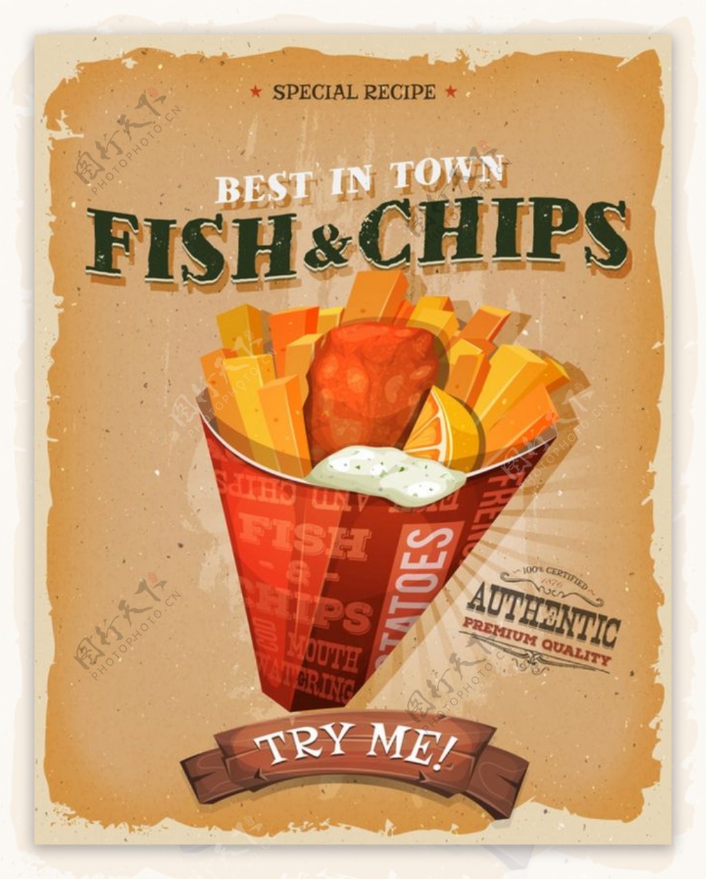 鱼和薯条海报和传单复古矢量