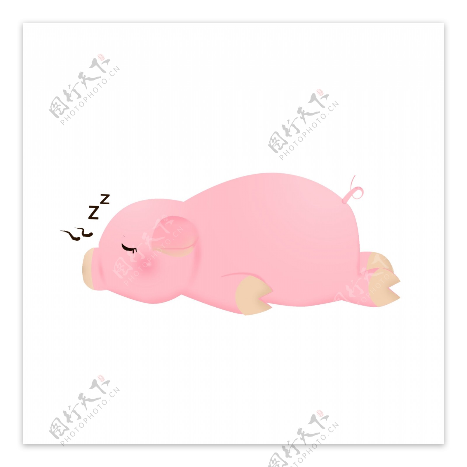 手绘粉色卡通小猪睡觉的猪