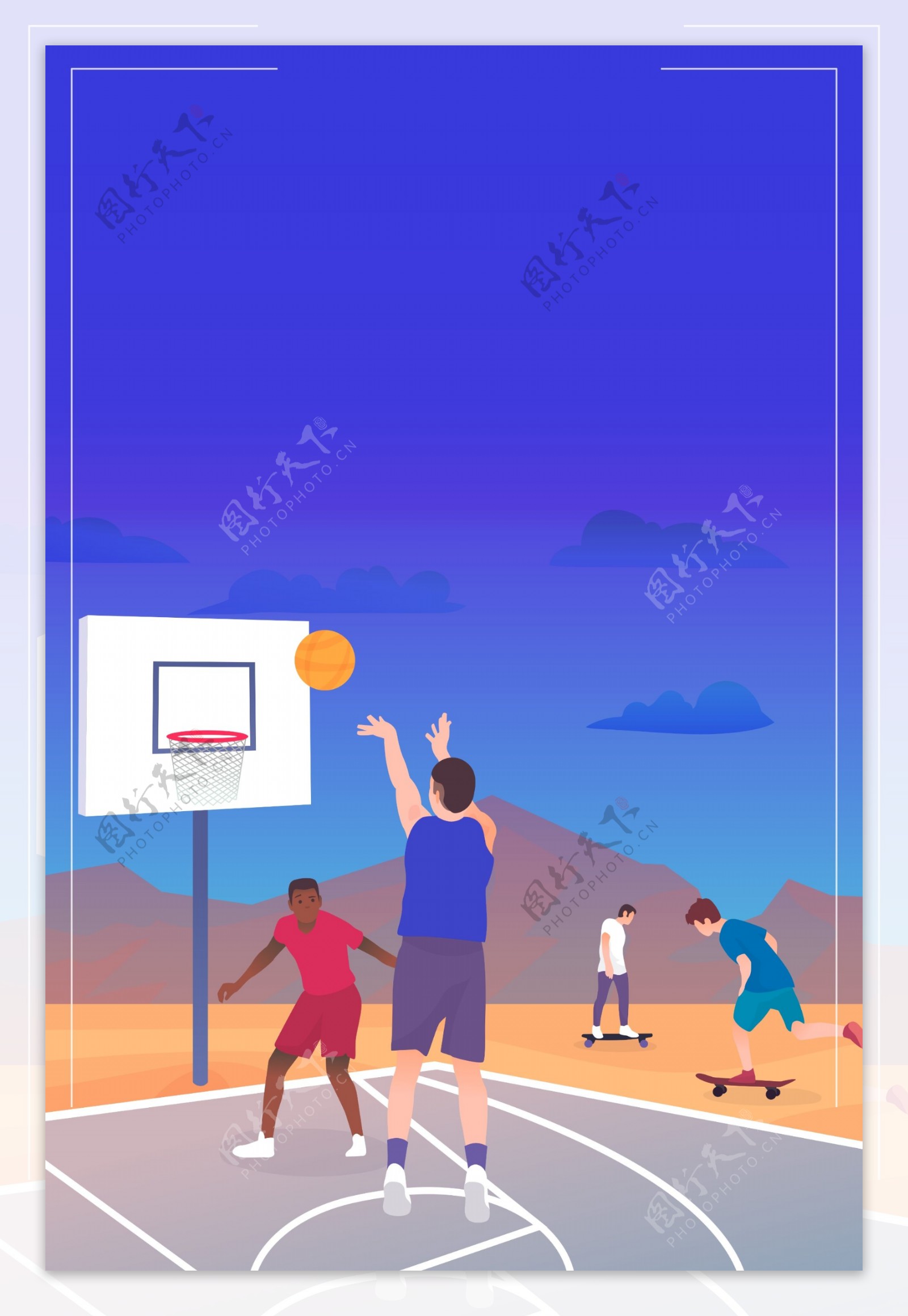 卡通蓝色篮球特训营体育背景