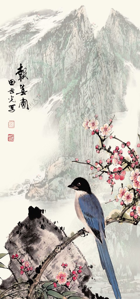 中式花鸟风景国画