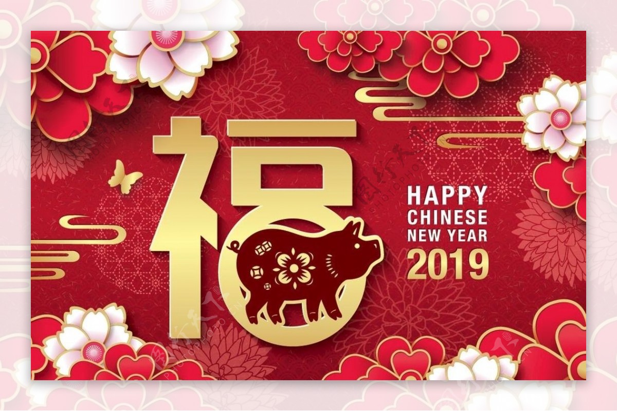 2019红色喜庆猪年新年背景