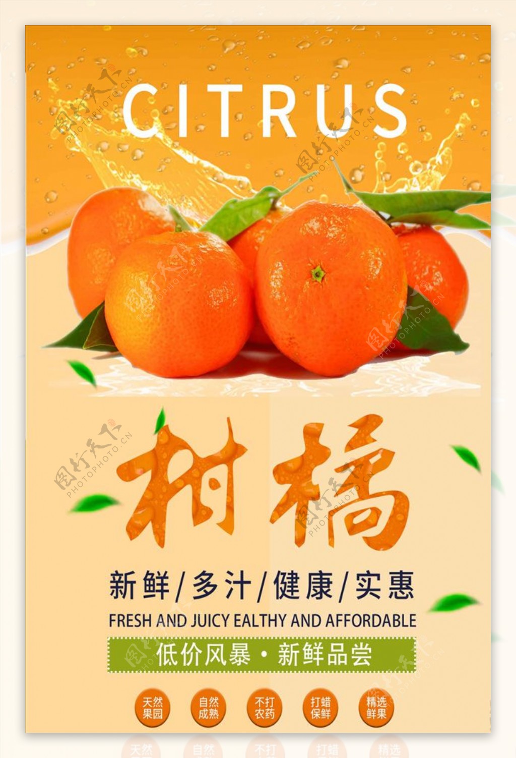 简约清新柑橘水果促销海报