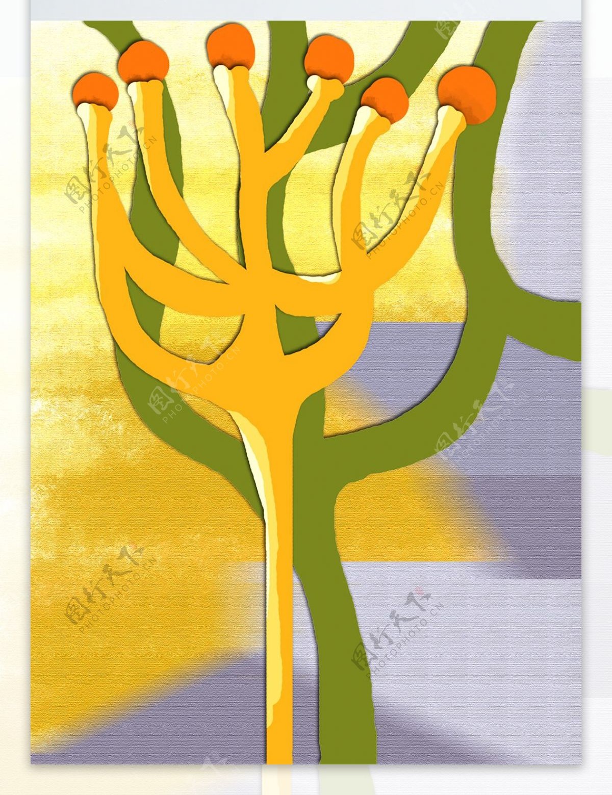简约手绘橘色波点植物客厅装饰画
