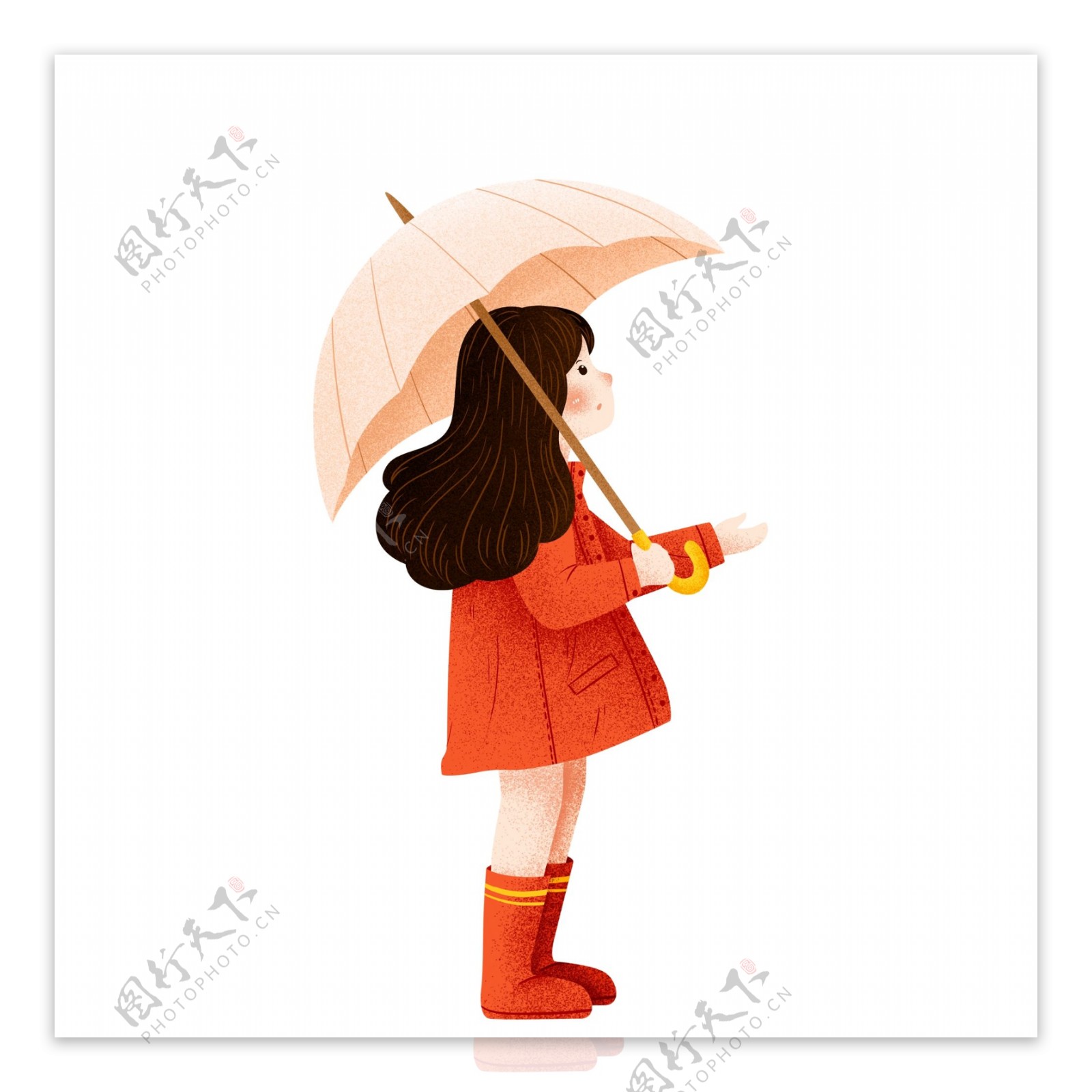 撑着雨伞的卡通女孩